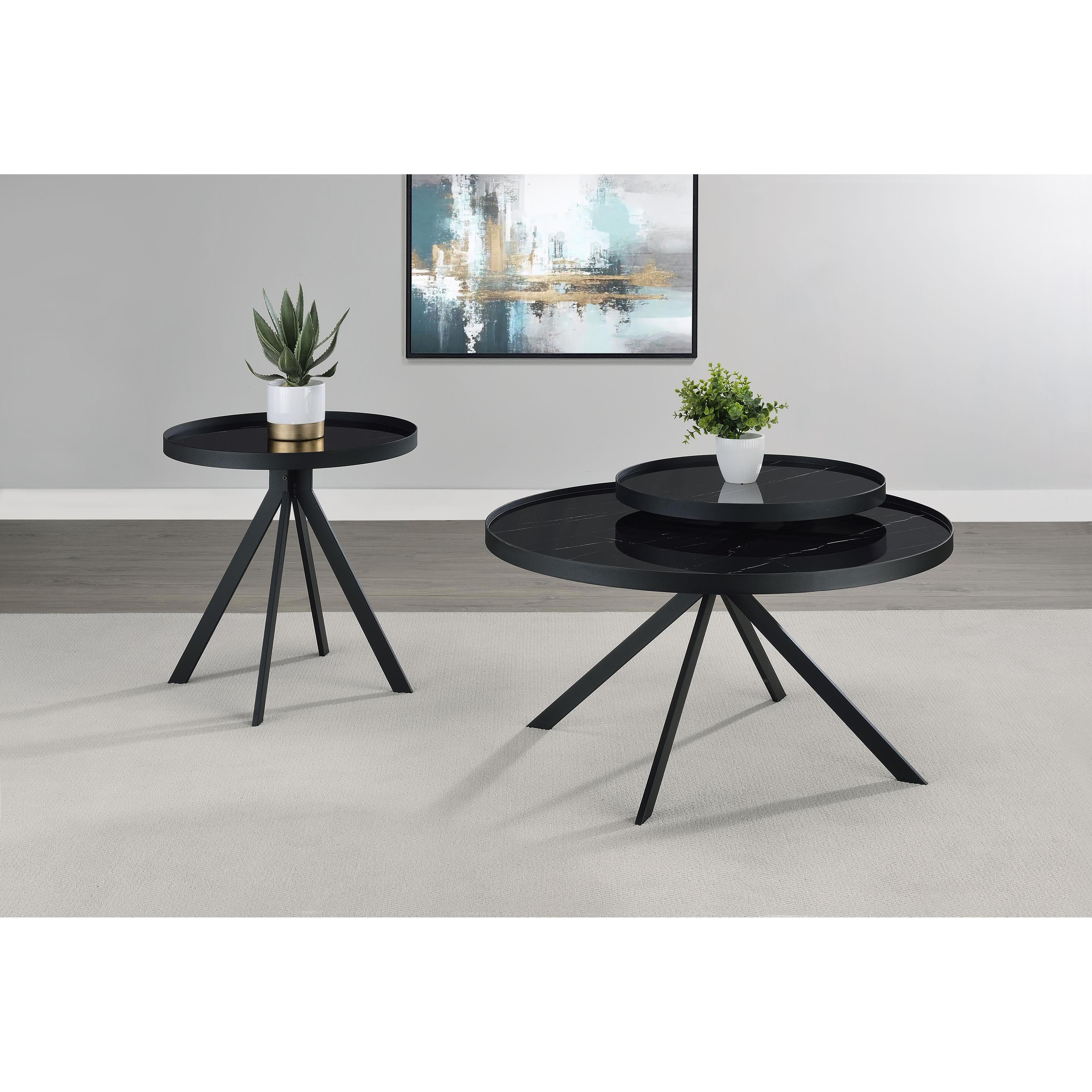  Coaster Furniture Briggs 706268 Round Marble Printed Glass Top Coffee Table - Black IMAGE 13