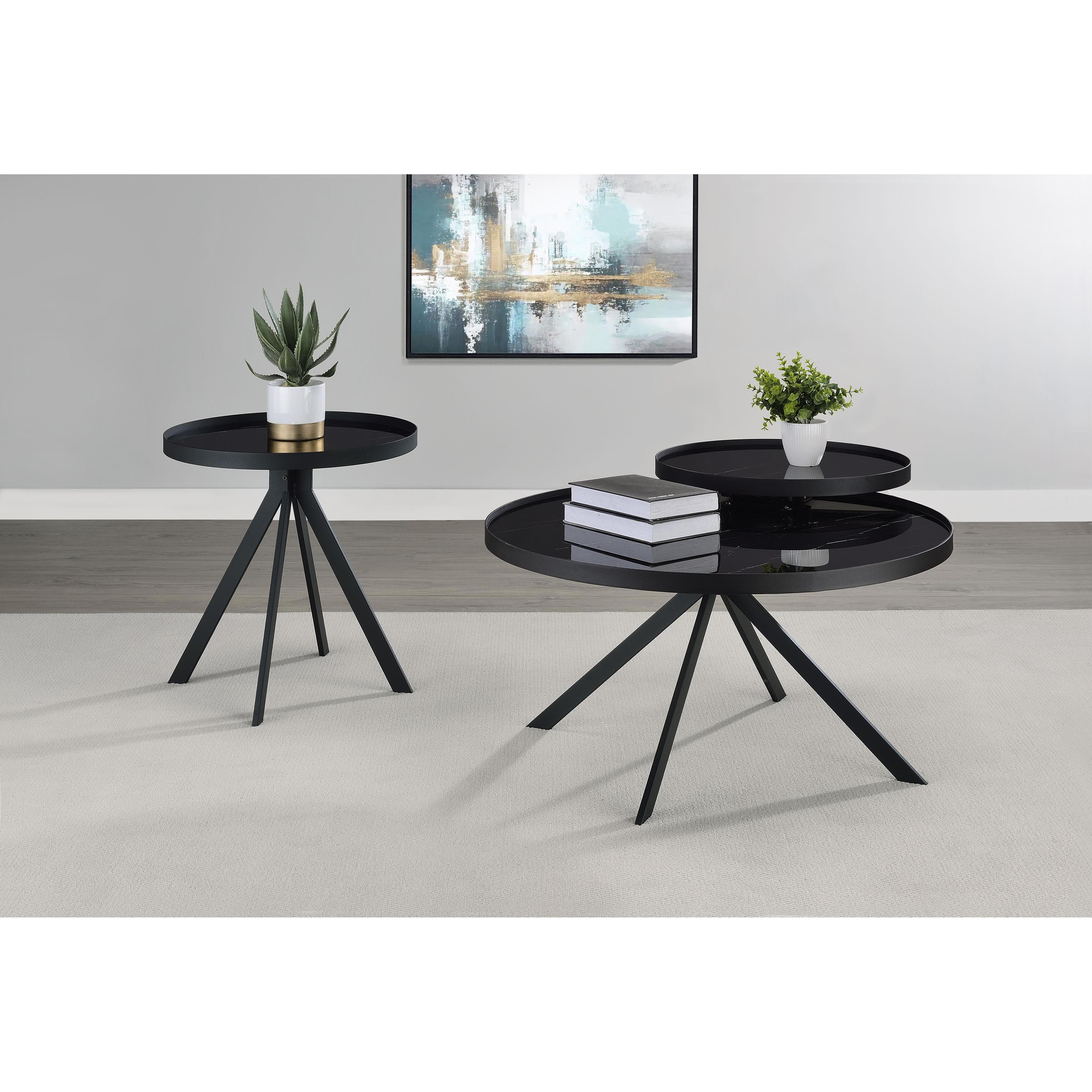  Coaster Furniture Briggs 706268 Round Marble Printed Glass Top Coffee Table - Black IMAGE 14