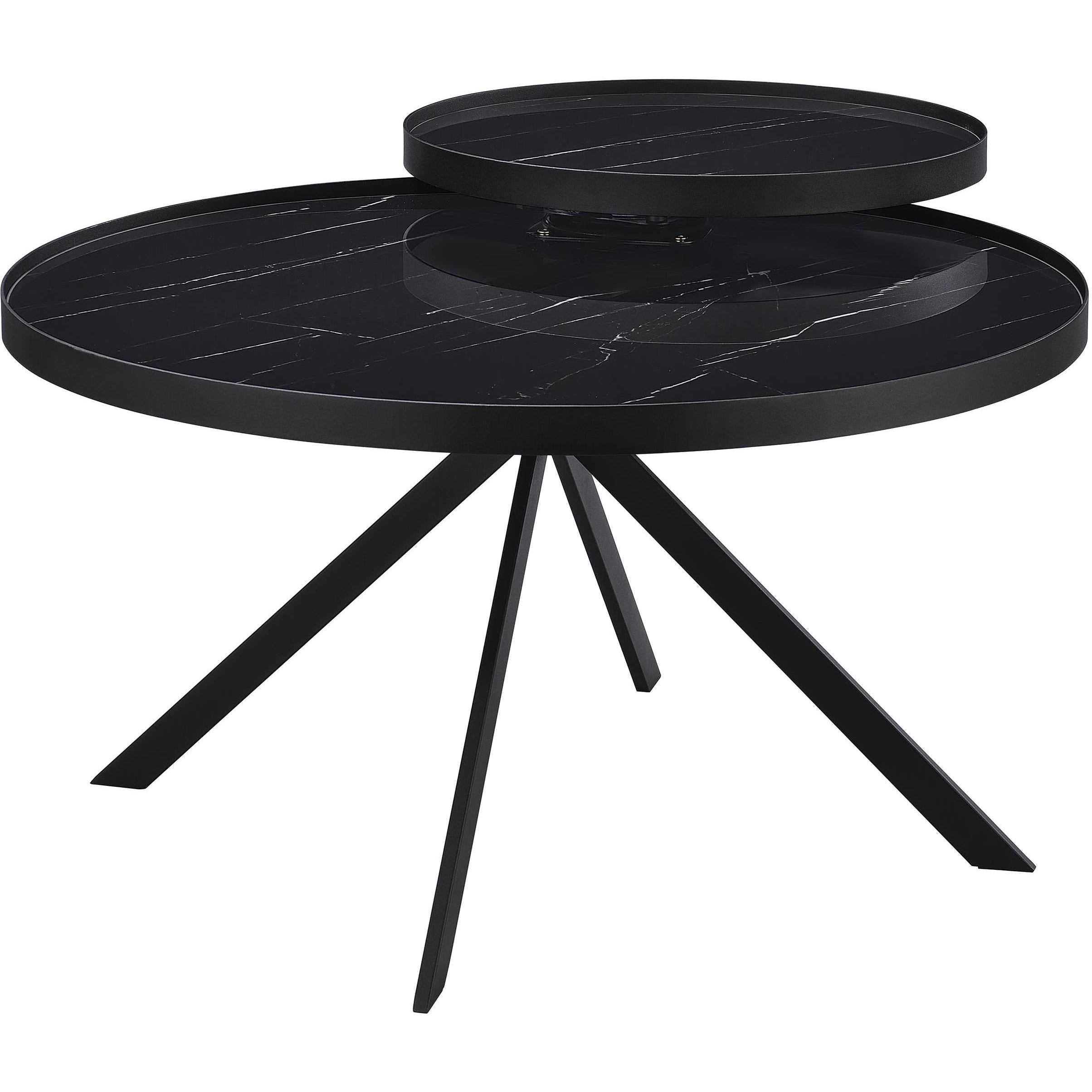  Coaster Furniture Briggs 706268 Round Marble Printed Glass Top Coffee Table - Black IMAGE 4