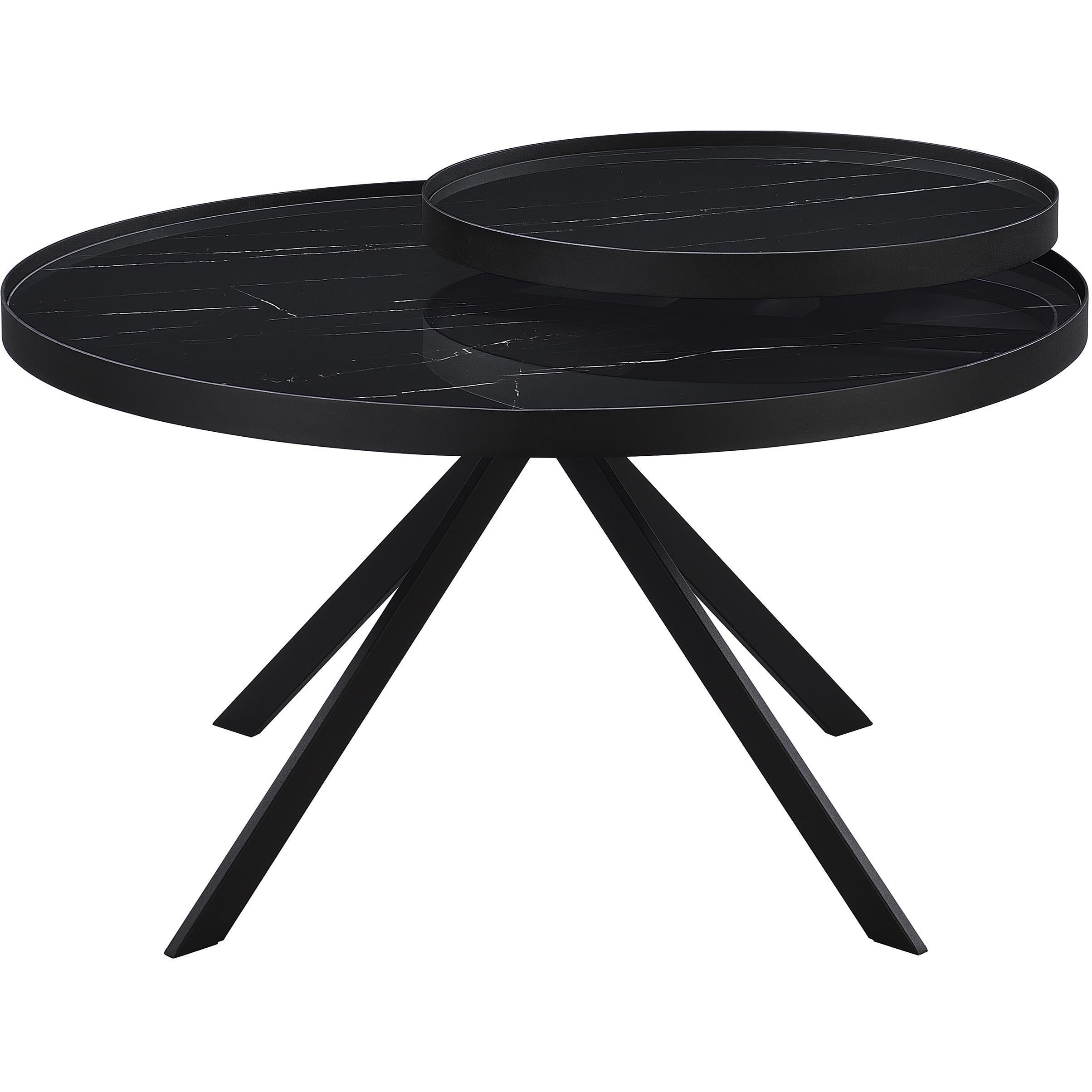  Coaster Furniture Briggs 706268 Round Marble Printed Glass Top Coffee Table - Black IMAGE 5