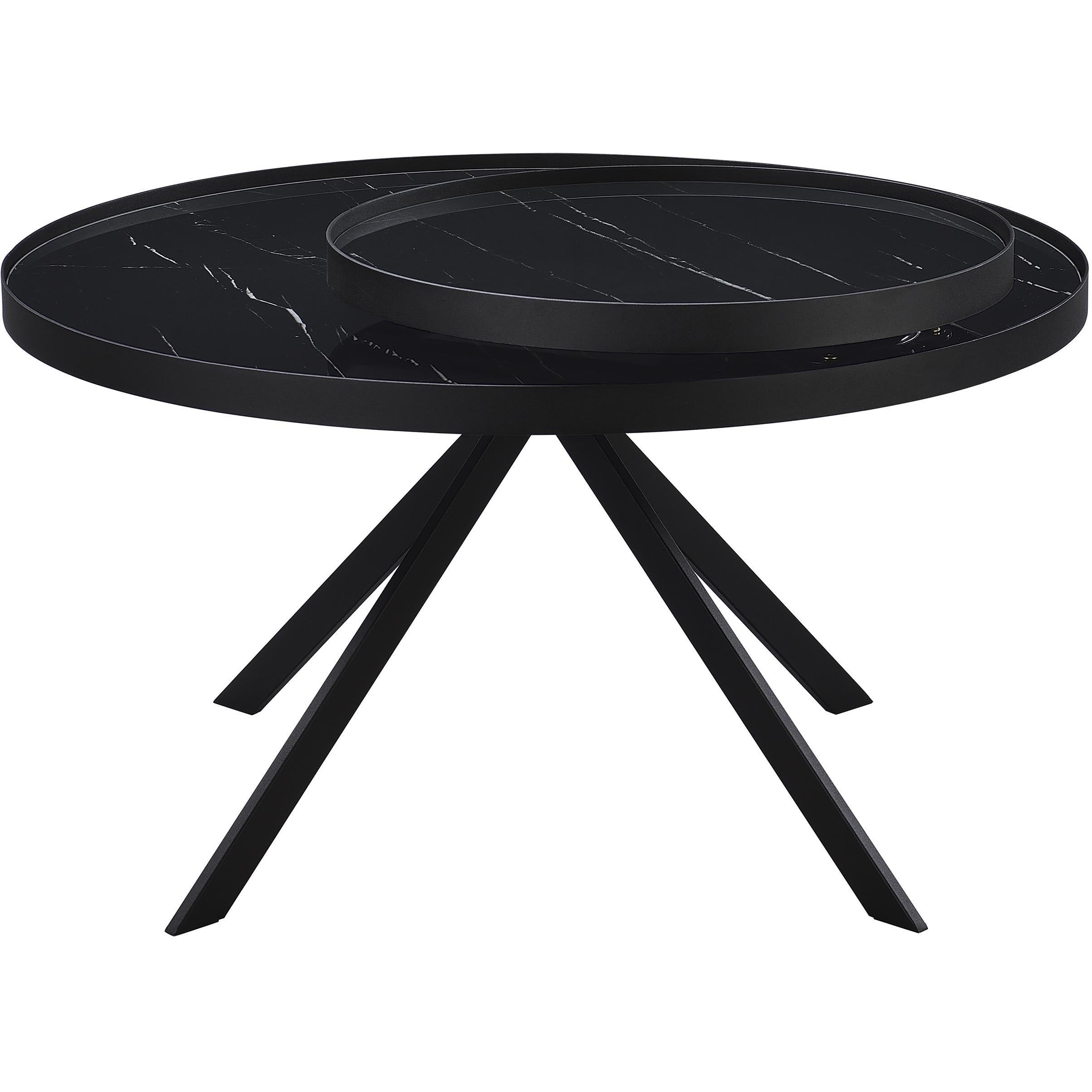  Coaster Furniture Briggs 706268 Round Marble Printed Glass Top Coffee Table - Black IMAGE 6