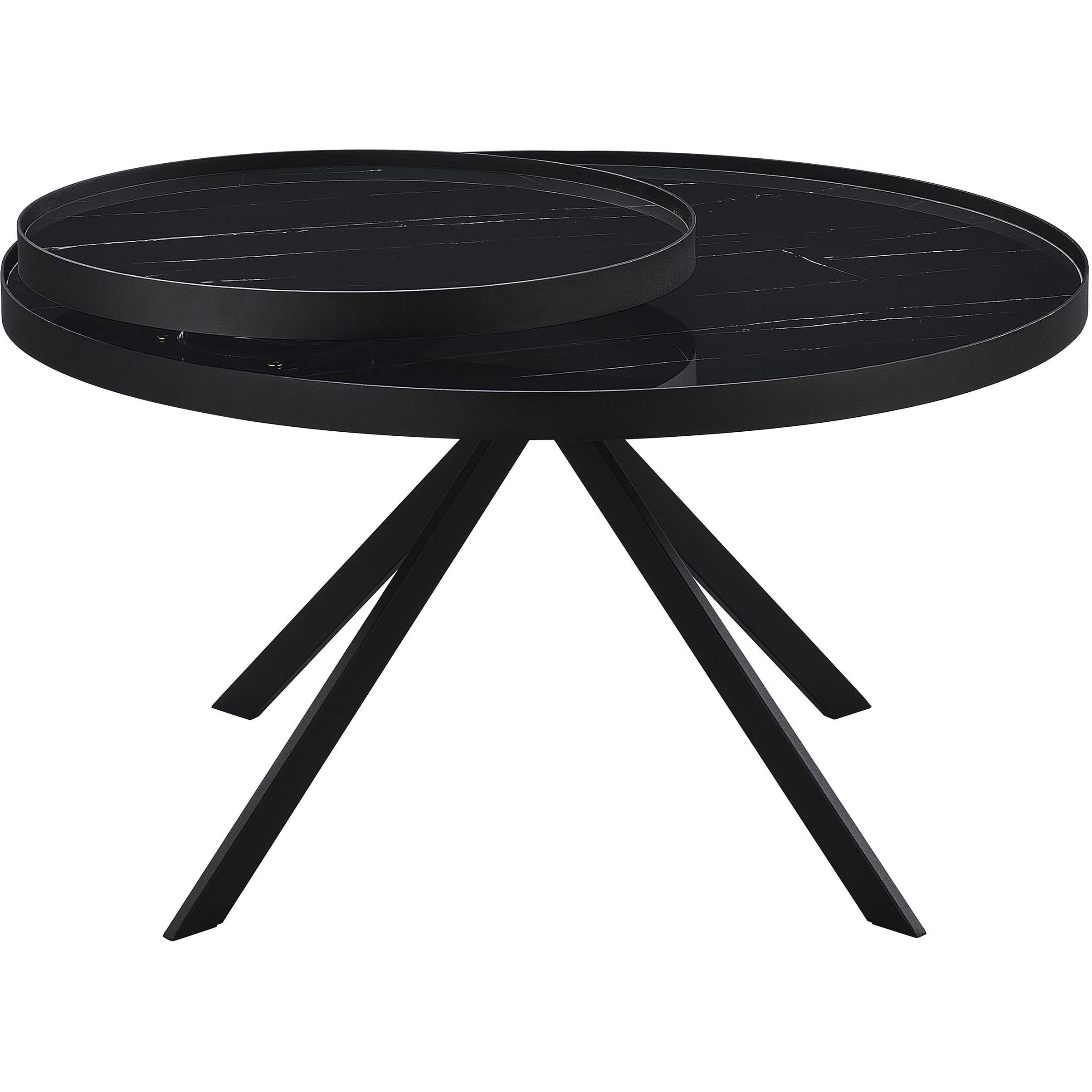  Coaster Furniture Briggs 706268 Round Marble Printed Glass Top Coffee Table - Black IMAGE 8