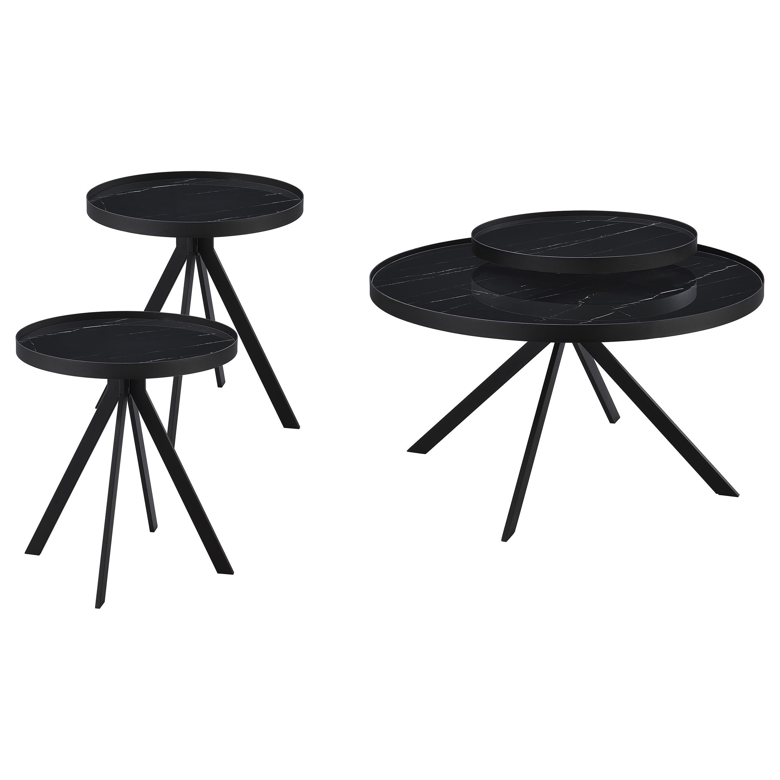  Coaster Furniture Briggs 706268-S3 3-piece Round Coffee and End Table Set - Black IMAGE 1