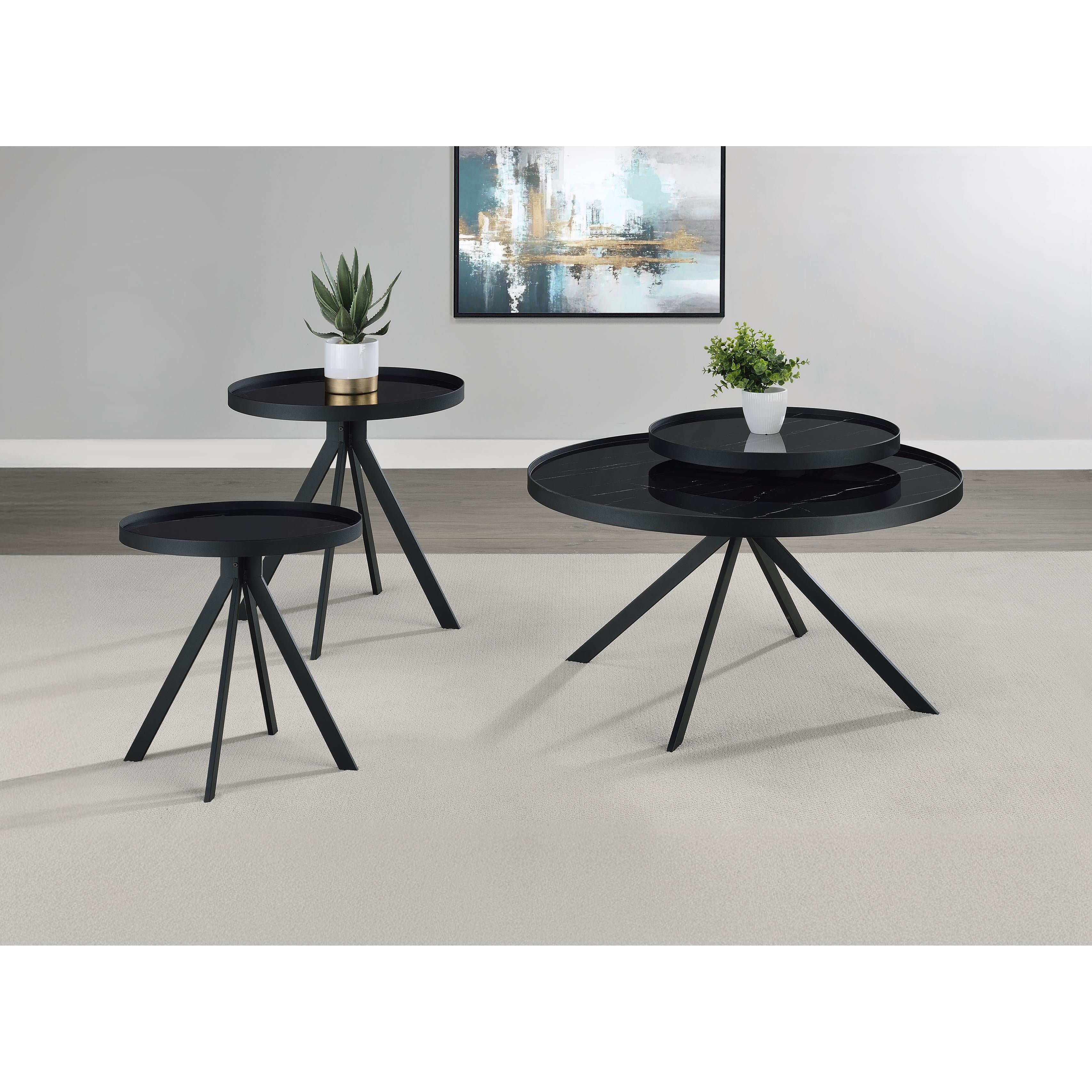 Coaster Furniture Briggs 706268-S3 3-piece Round Coffee and End Table Set - Black IMAGE 2