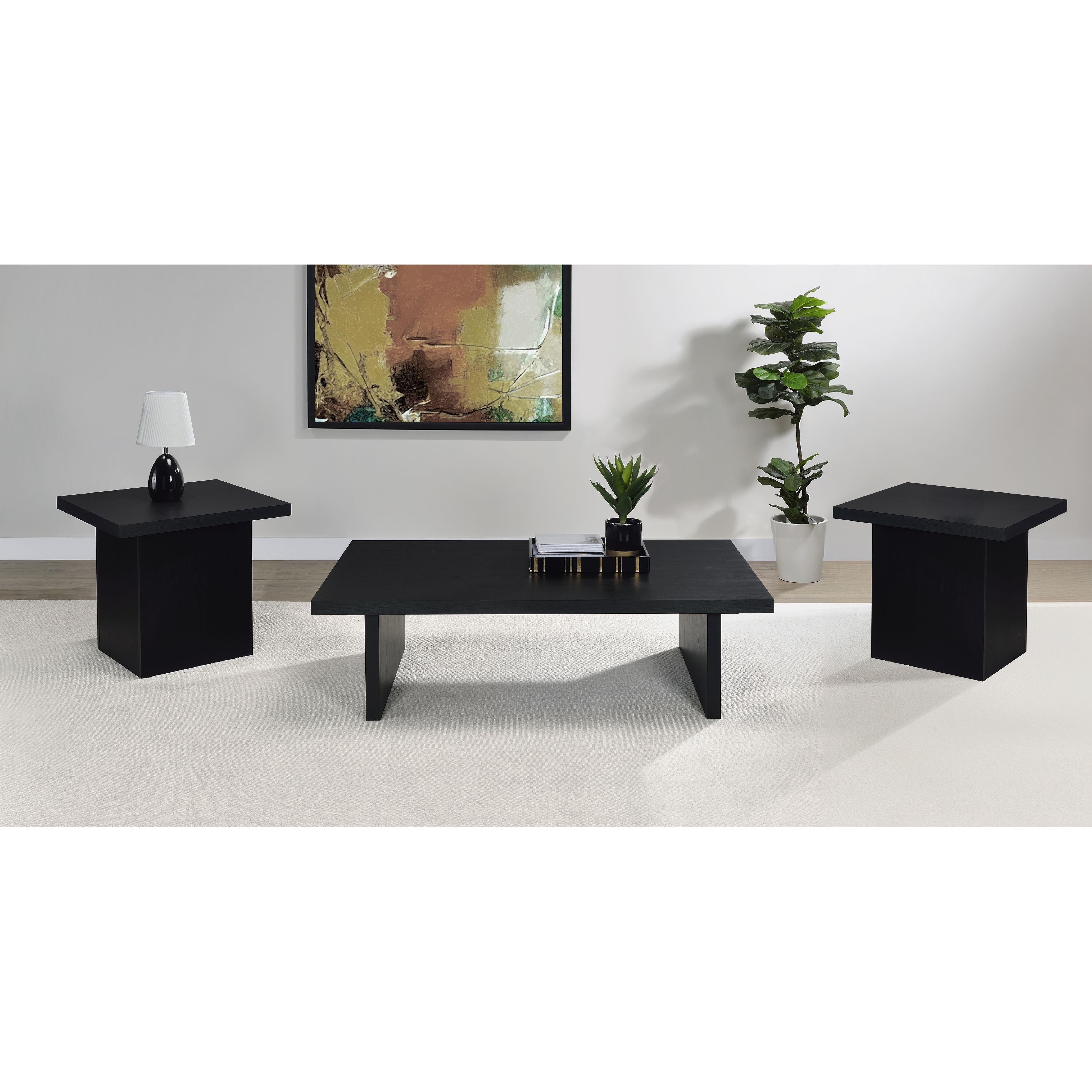  Coaster Furniture Max 706278-S3 3-piece Rectangular Coffee and End Table Set - Black IMAGE 2