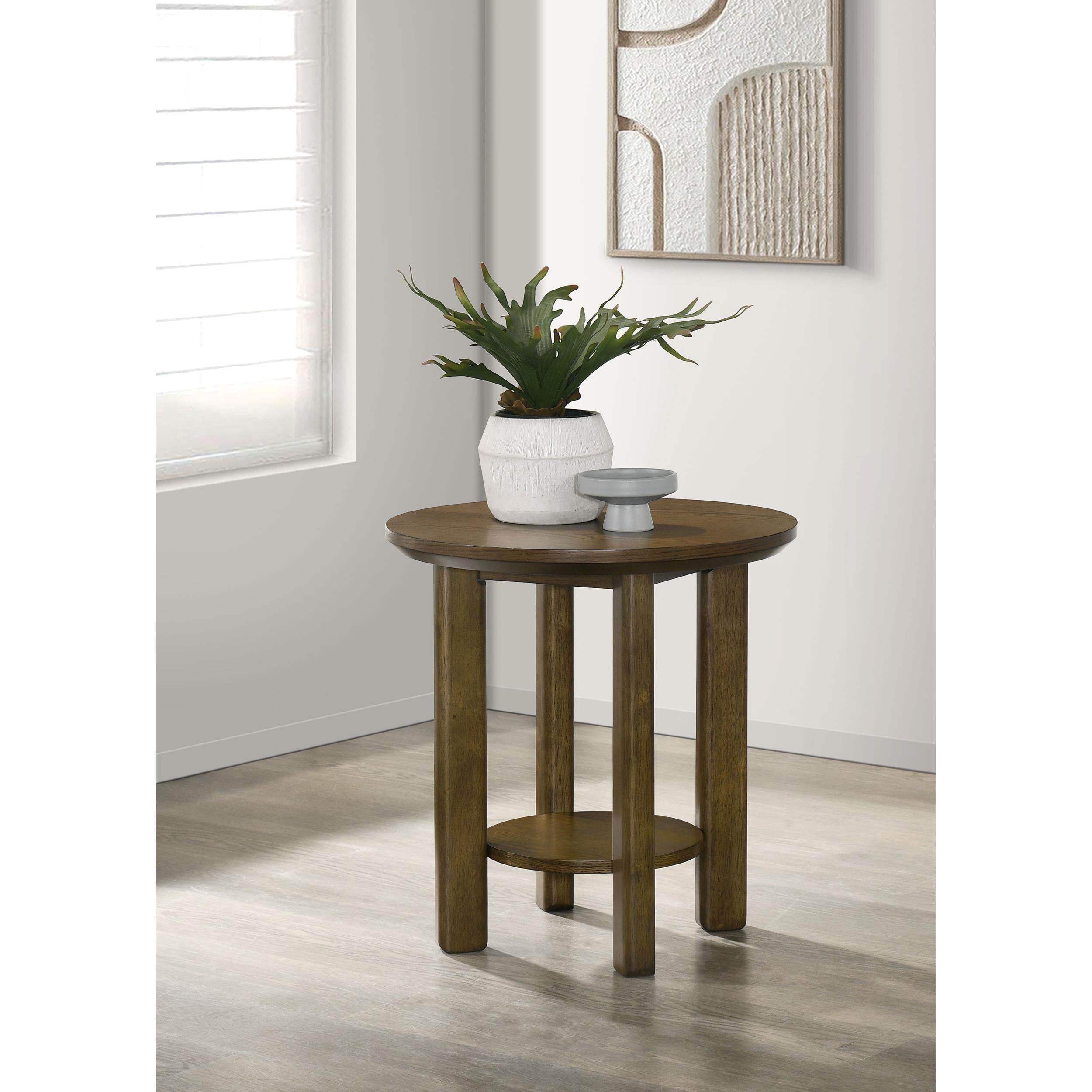  Coaster Furniture Ottowa 706307 22-Inch Round Wood End Table with Shelf - Brown IMAGE 2