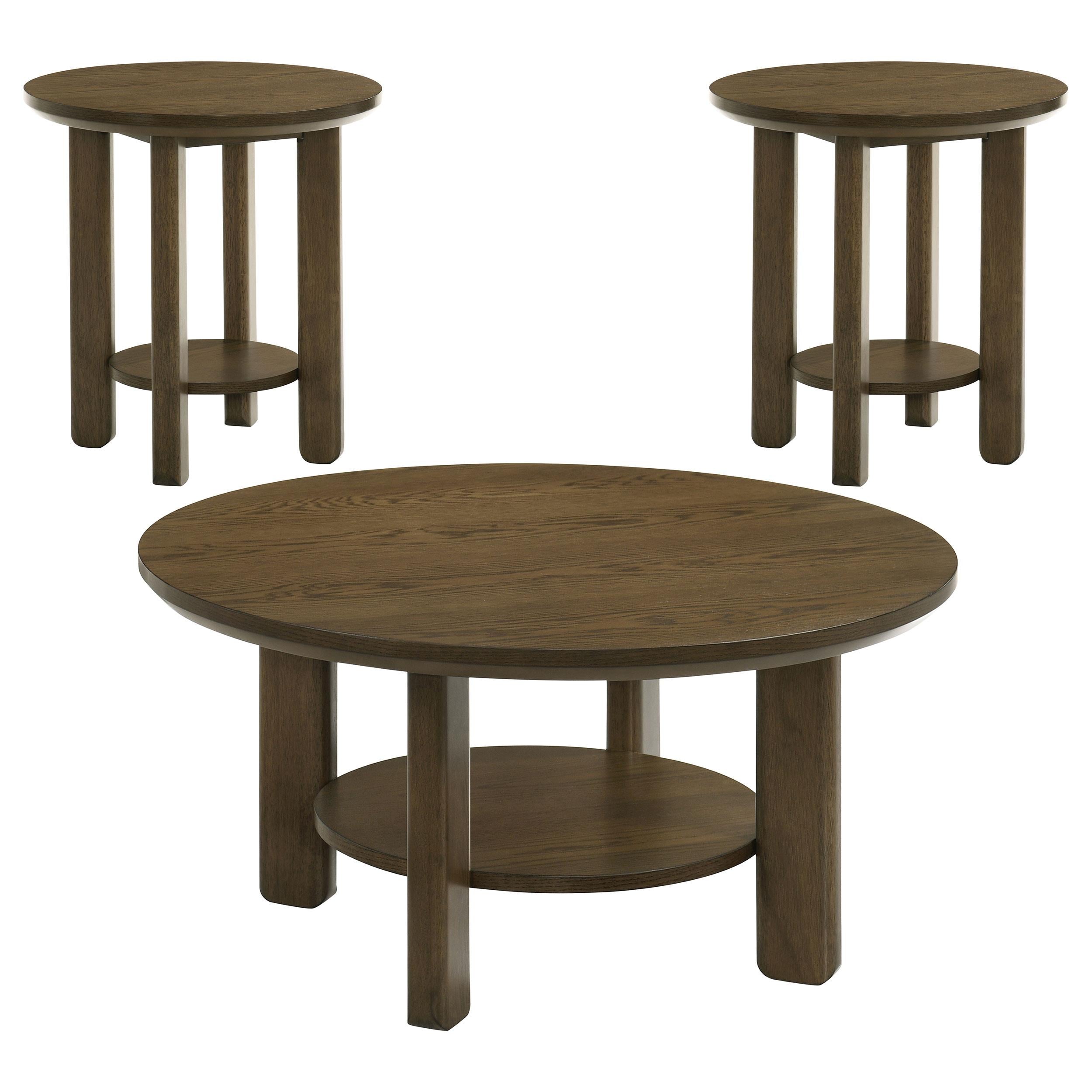  Coaster Furniture Ottowa 706308-S3 3-piece Round Wood Coffee Table Set - Brown IMAGE 1