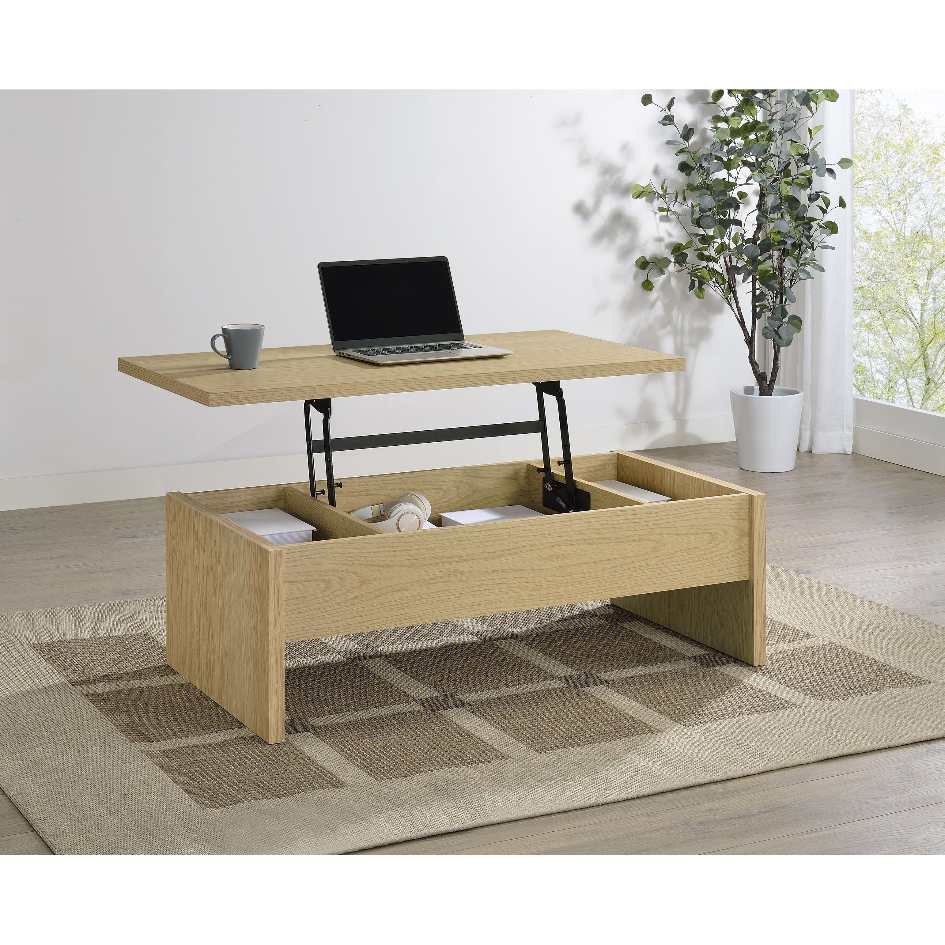  Coaster Furniture Canoga 706348 Engineered Wood Lift Top Coffee Table - Light Oak IMAGE 11