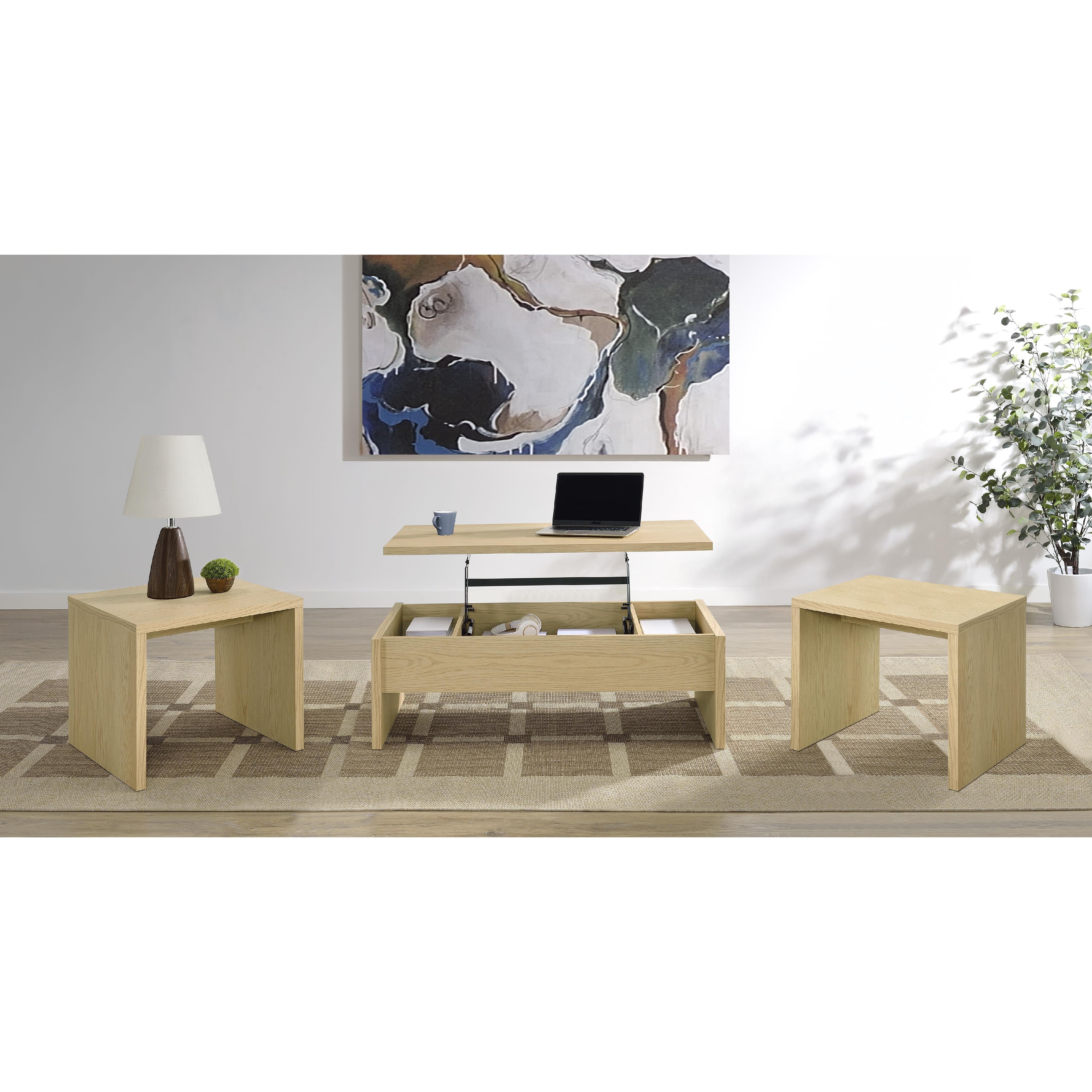  Coaster Furniture Canoga 706348-S3 3-piece Lift Top Cocktail Coffee Table Set - Light Oak IMAGE 2