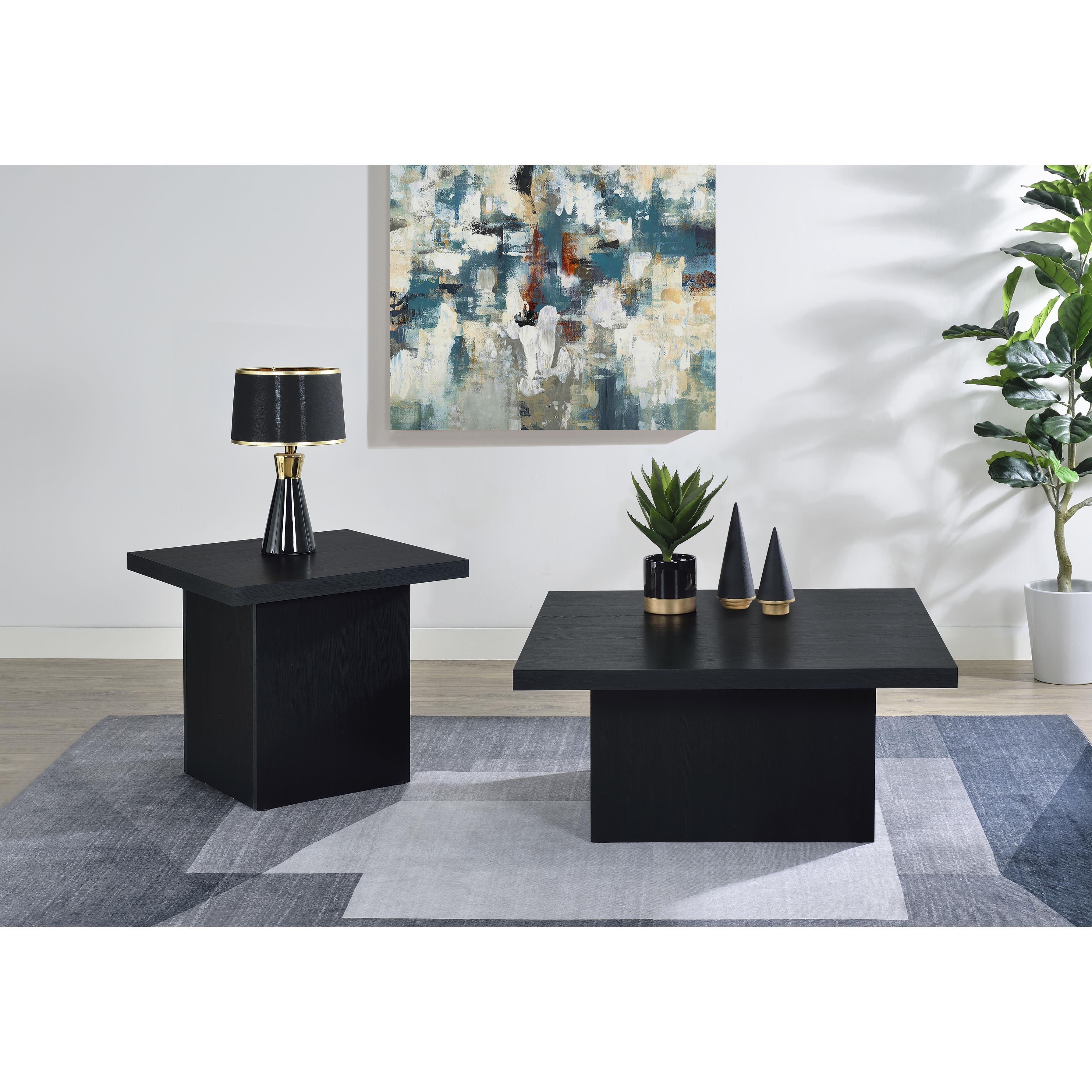  Coaster Furniture Devar 706408-S2 2-piece Square Cocktail Coffee End Table Set - Black IMAGE 2