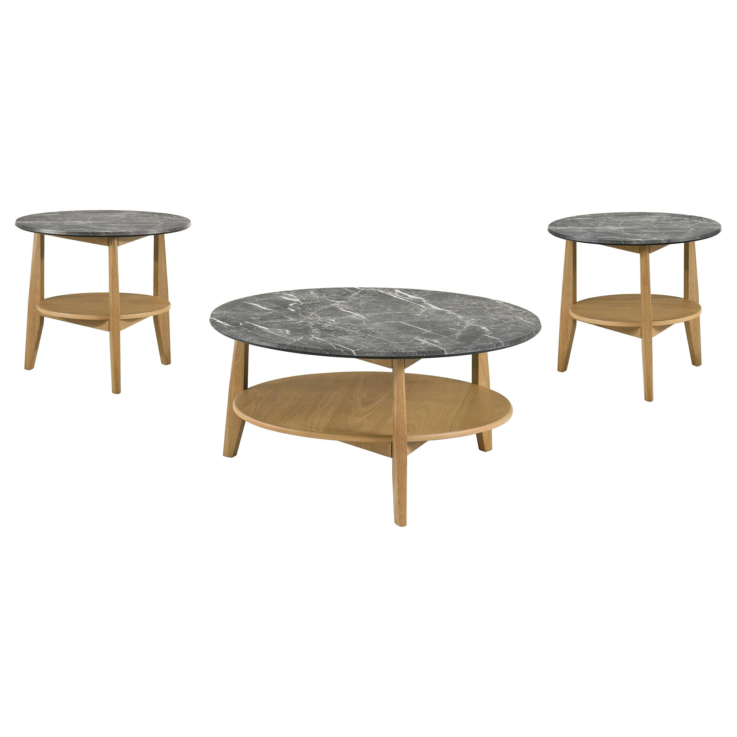  Coaster Furniture Bradley 706448-S3 3-Piece Round SmartTop Coffee Table Set - Grey/Natural IMAGE 1