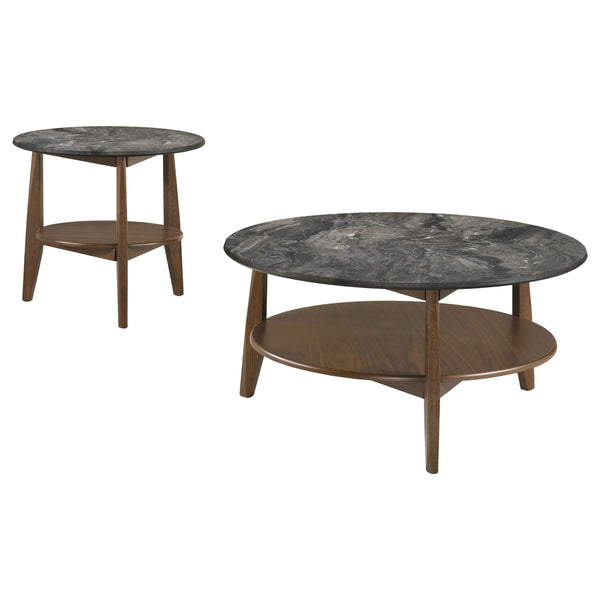 Coaster Furniture Bradley 706458-S2 2-Piece Round SmartTop Coffee Table Set Smokey and Brown - Smokey Grey/Brown