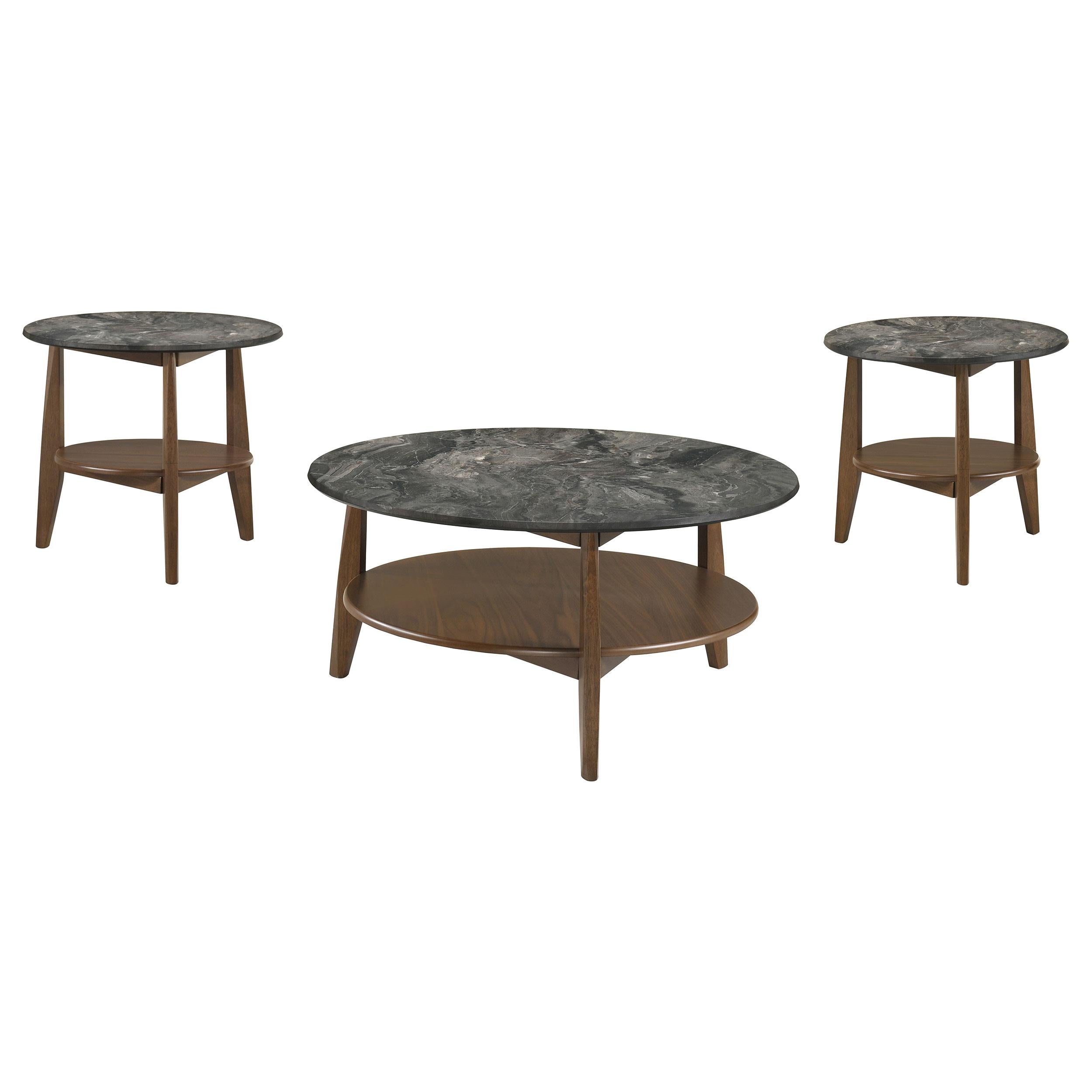  Coaster Furniture Bradley 706458-S3 3-Piece Round SmartTop Coffee Table Set Smokey and Brown - Smokey Grey/Brown IMAGE 1