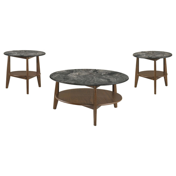 Coaster Furniture Bradley 706458-S3 3-Piece Round SmartTop Coffee Table Set Smokey and Brown - Smokey Grey/Brown