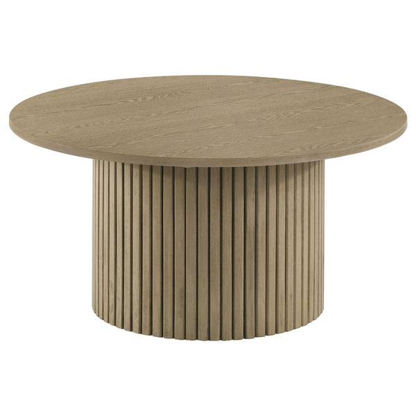 Coaster Furniture Hamlyn 706498 Round Fluted Occasional Coffee Table - Natural Oak