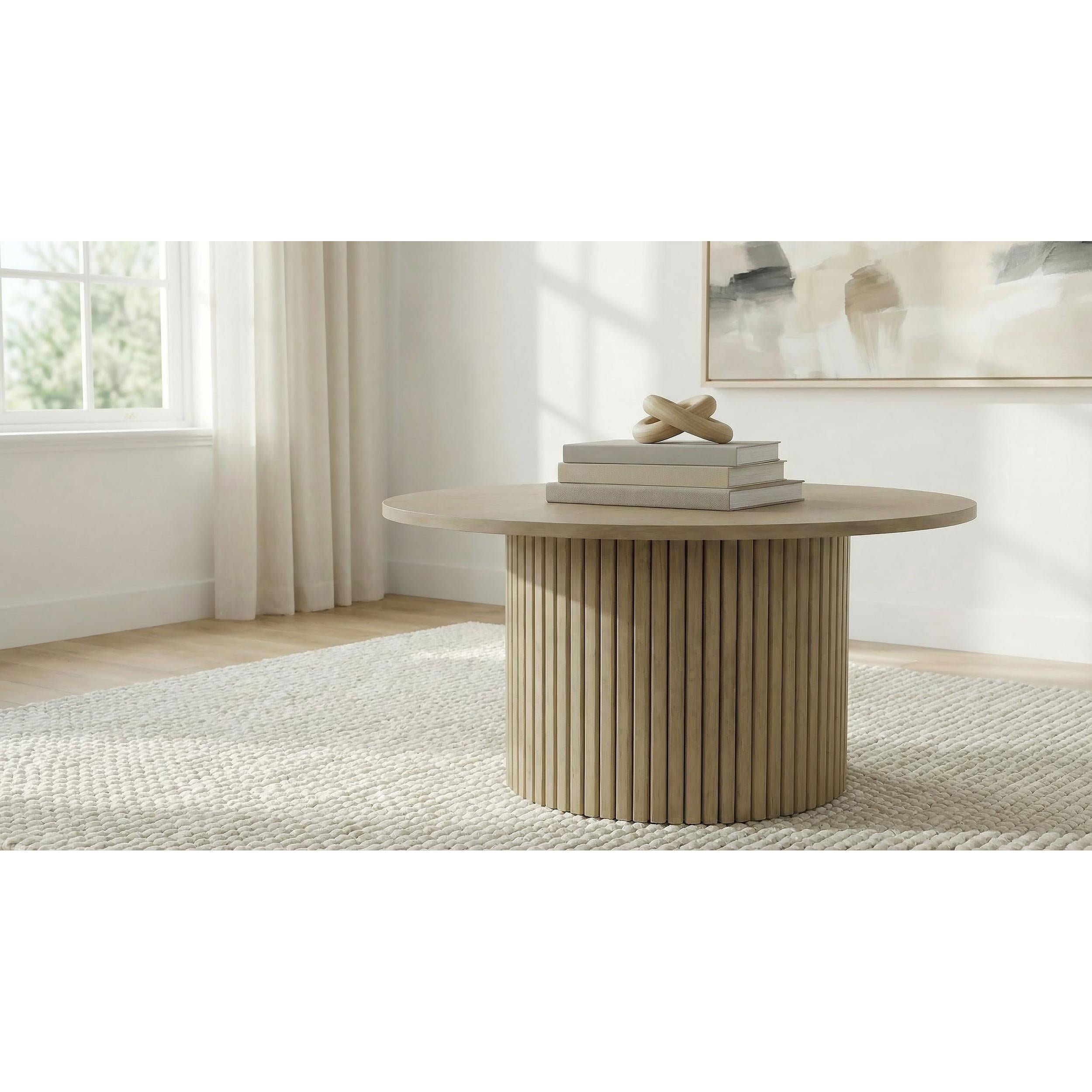  Coaster Furniture Hamlyn 706498 Round Fluted Occasional Coffee Table - Natural Oak IMAGE 3