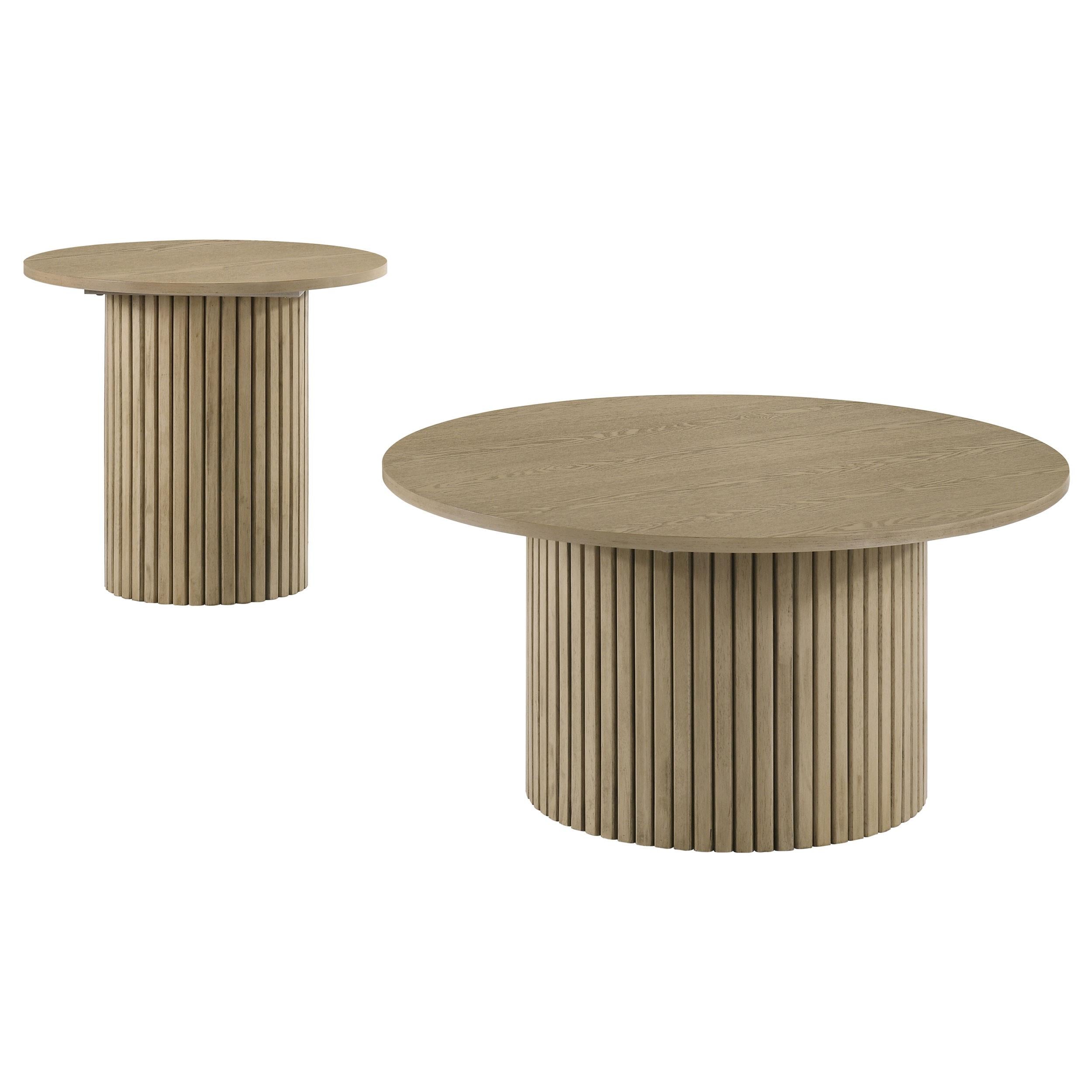  Coaster Furniture Hamlyn 706498-S2 2-piece Round Fluted Coffee and End Table Set - Natural Oak IMAGE 1