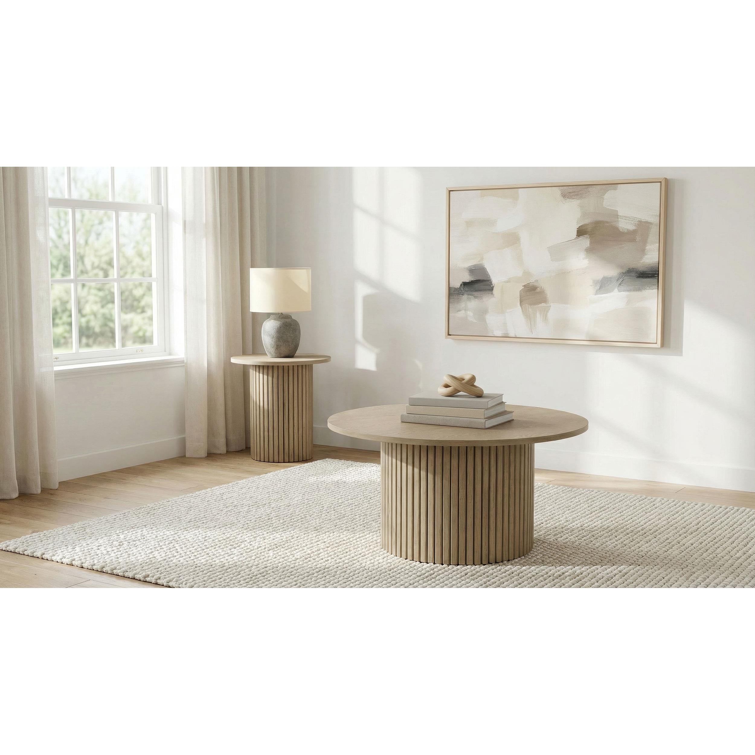  Coaster Furniture Hamlyn 706498-S2 2-piece Round Fluted Coffee and End Table Set - Natural Oak IMAGE 2