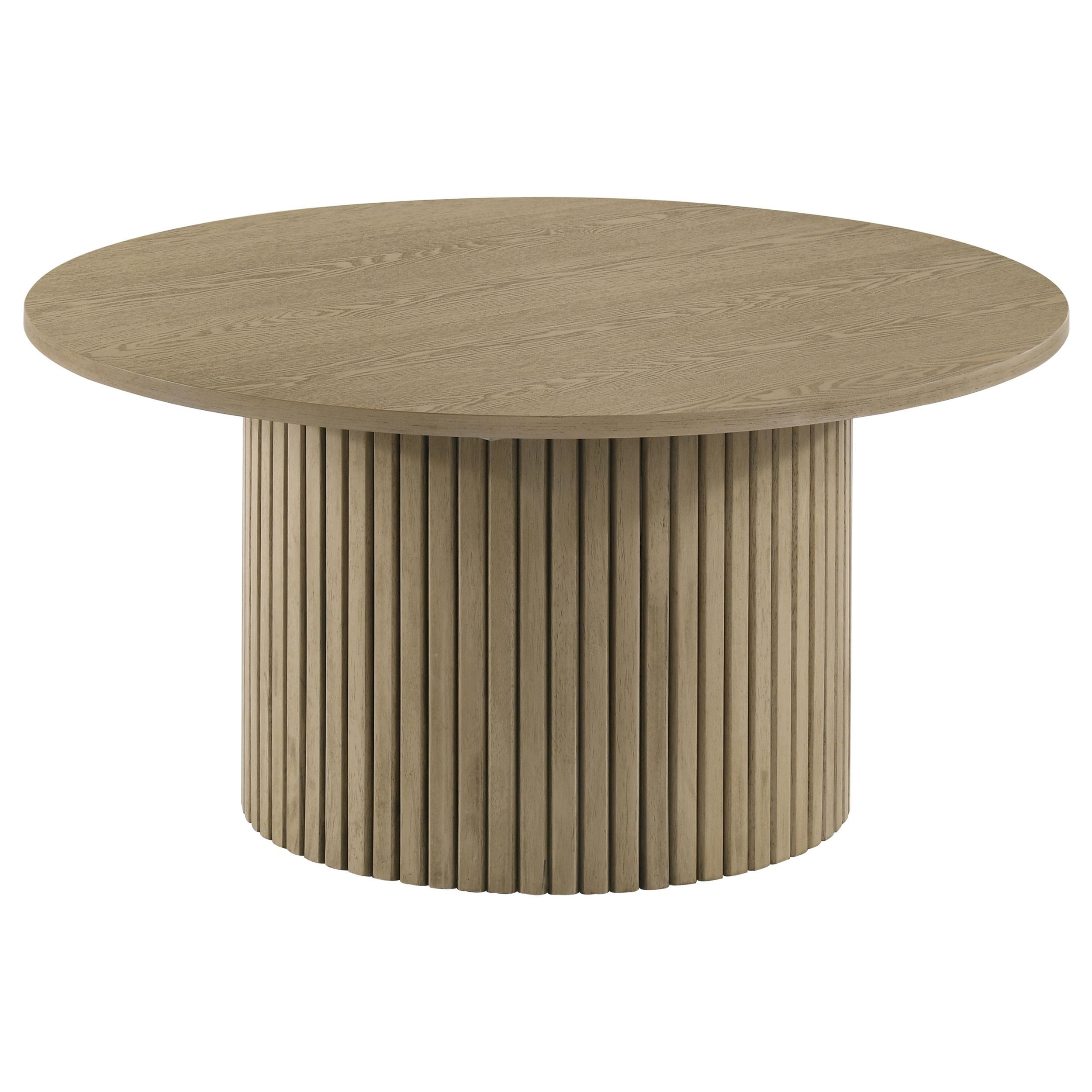  Coaster Furniture Hamlyn 706498-S2 2-piece Round Fluted Coffee and End Table Set - Natural Oak IMAGE 5