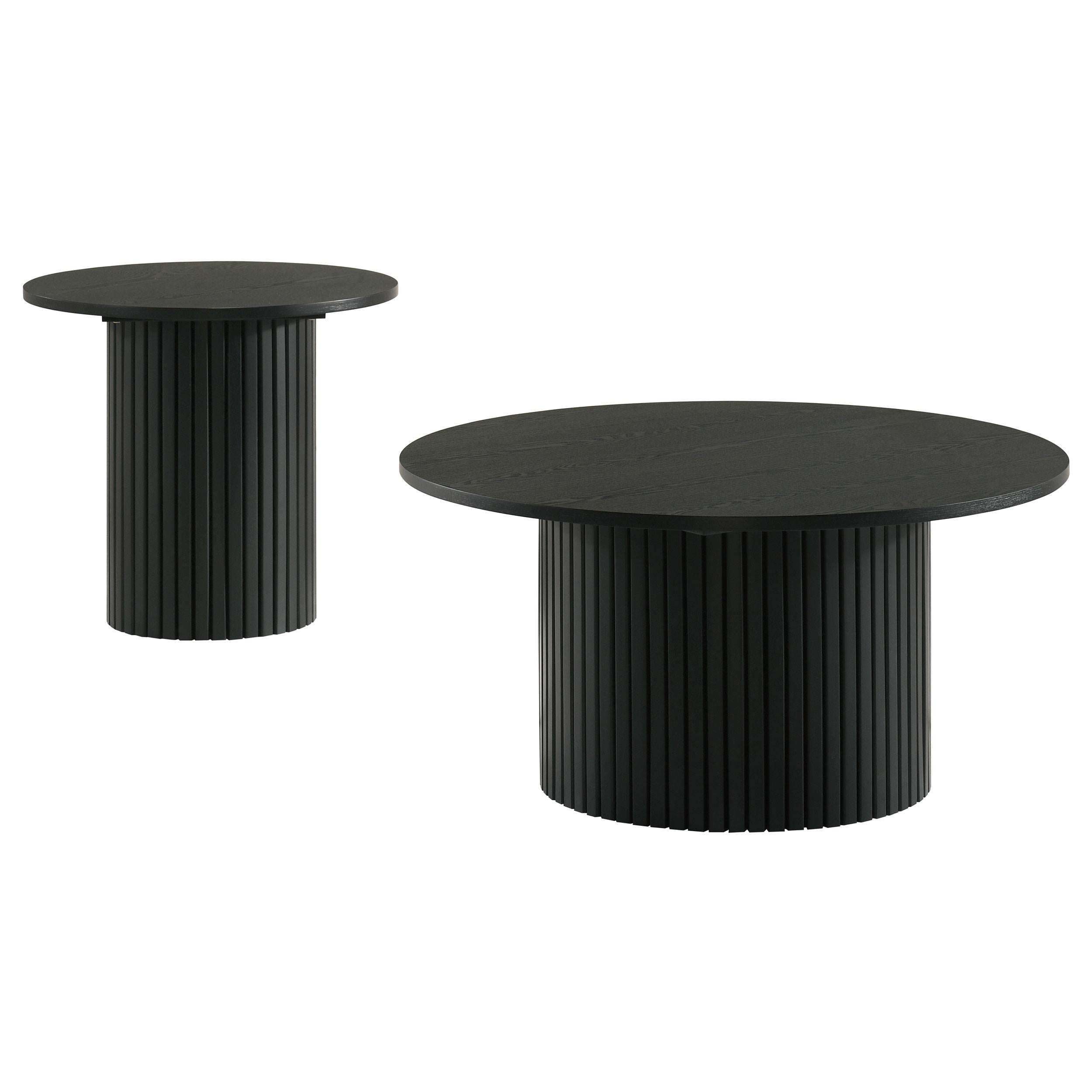  Coaster Furniture Hamlyn 706508-S2 2-piece Round Fluted Coffee and End Table Set - Black IMAGE 1
