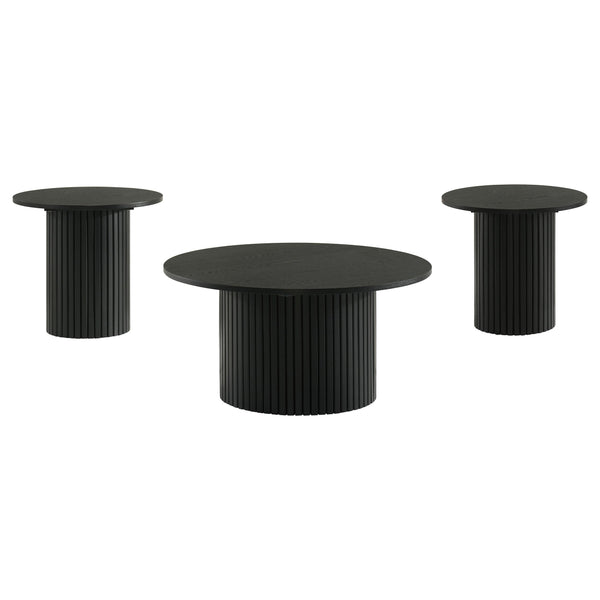 Coaster Furniture Hamlyn 706508-S3 3-piece Round Fluted Coffee and End Table Set - Black