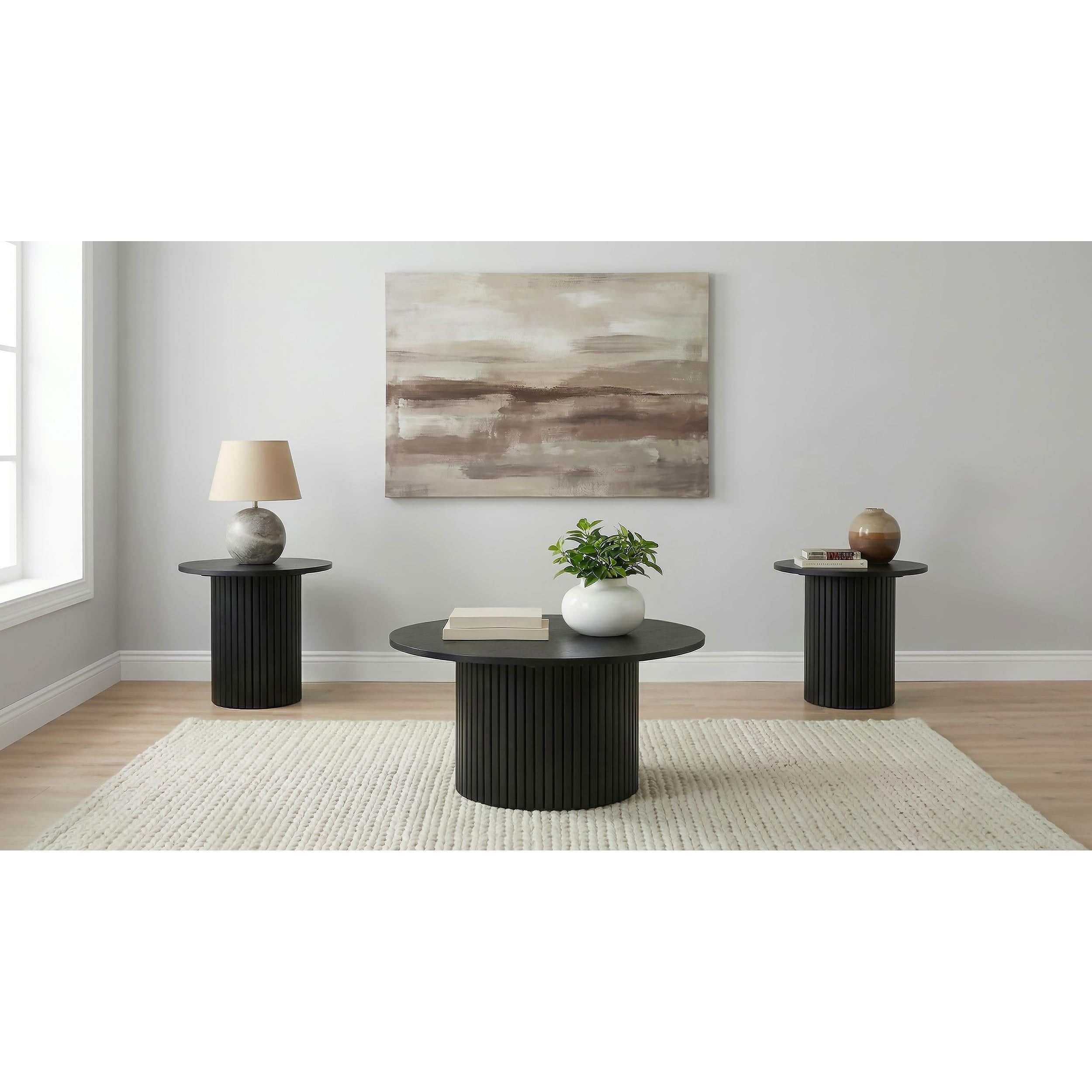  Coaster Furniture Hamlyn 706508-S3 3-piece Round Fluted Coffee and End Table Set - Black IMAGE 2