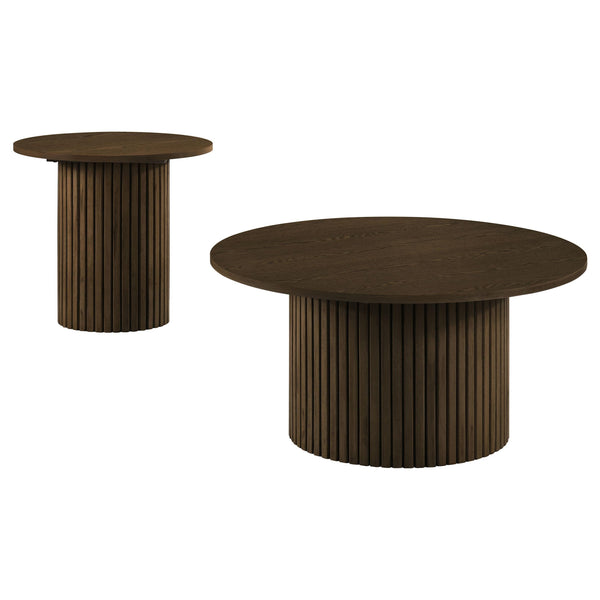 Coaster Furniture Hamlyn 706518-S2 2-piece Round Fluted Coffee and End Table Set - Walnut