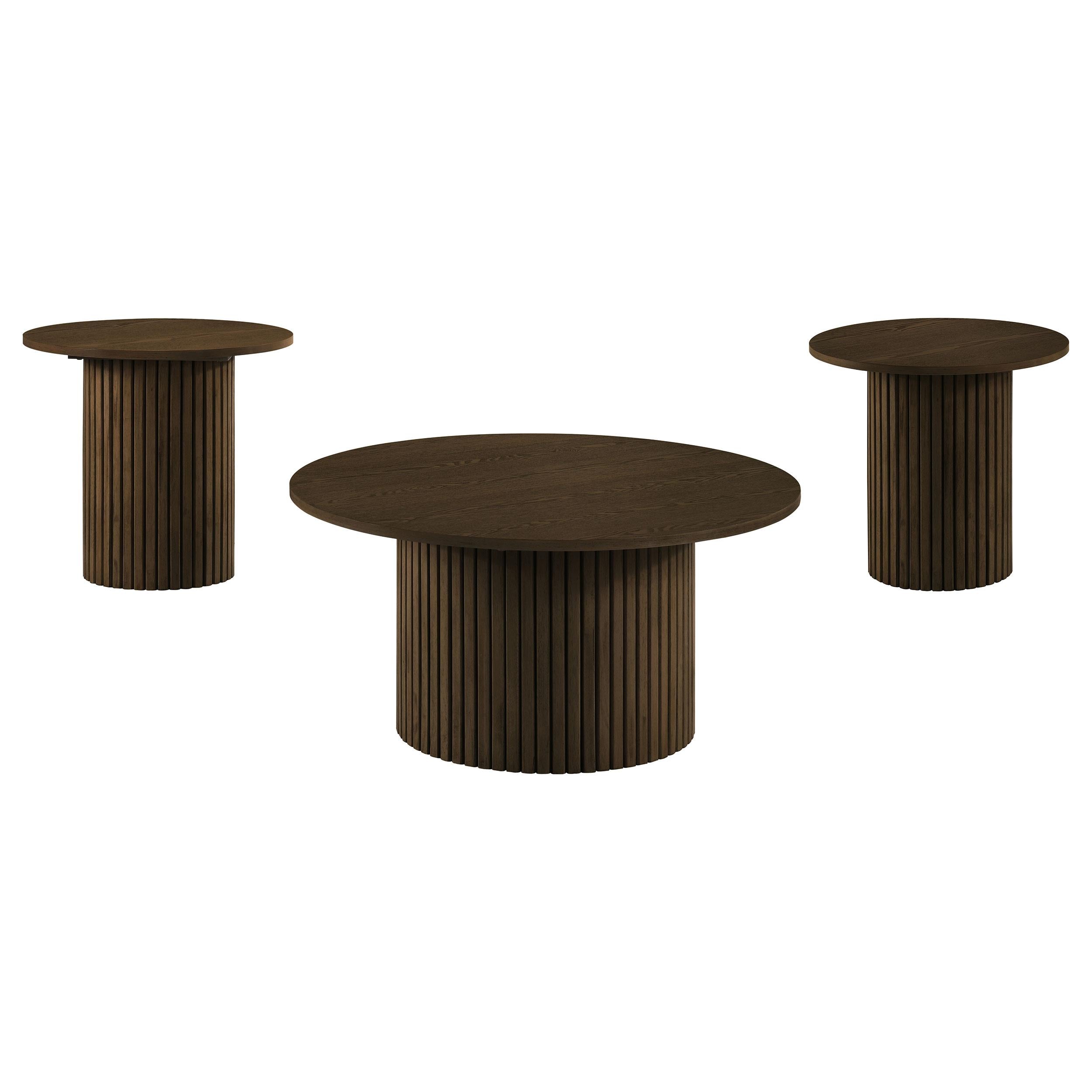  Coaster Furniture Hamlyn 706518-S3 3-piece Round Fluted Coffee and End Table Set - Walnut IMAGE 1