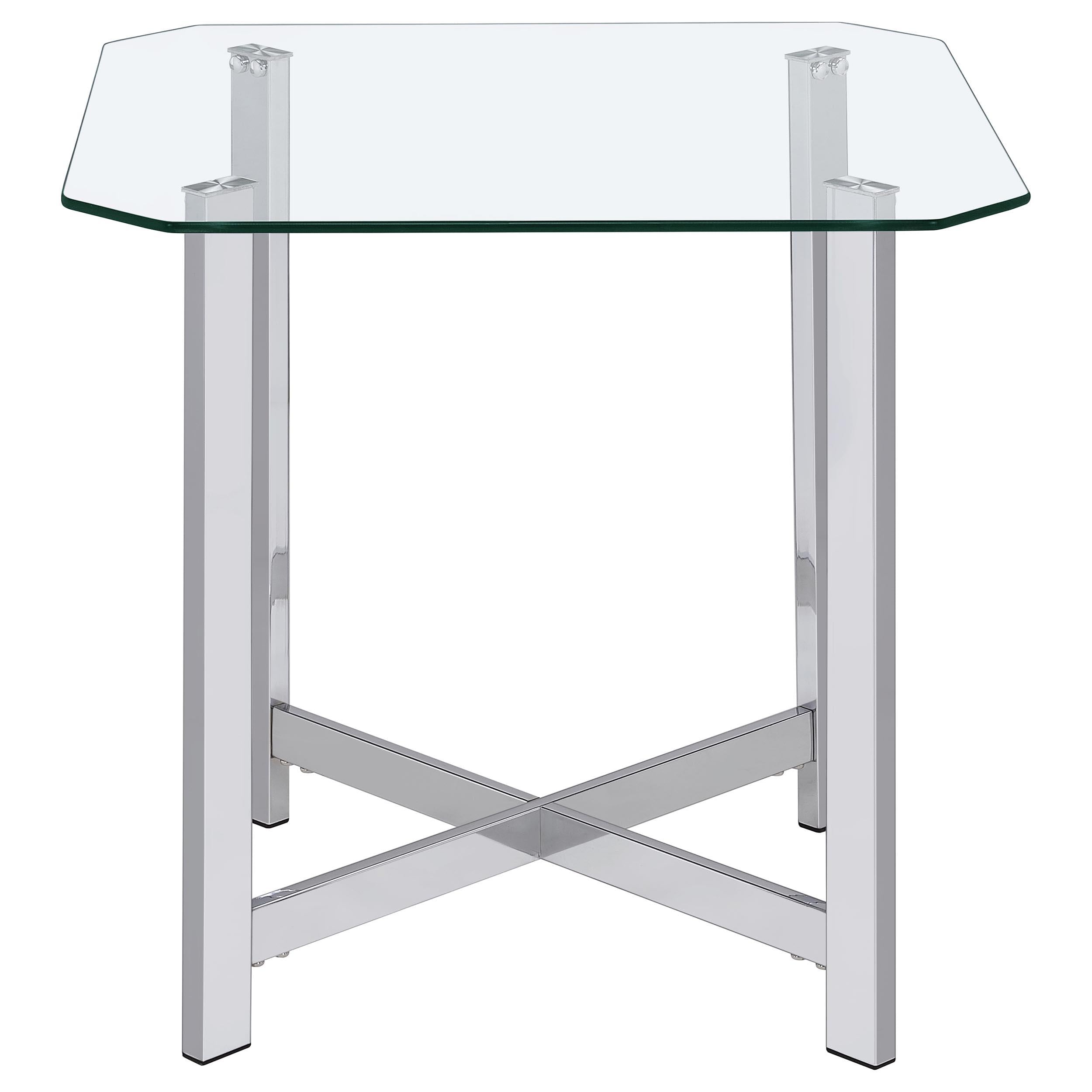  Coaster Furniture Cronin 706567 Square Tempered Glass Top End Table - Chrome IMAGE 1
