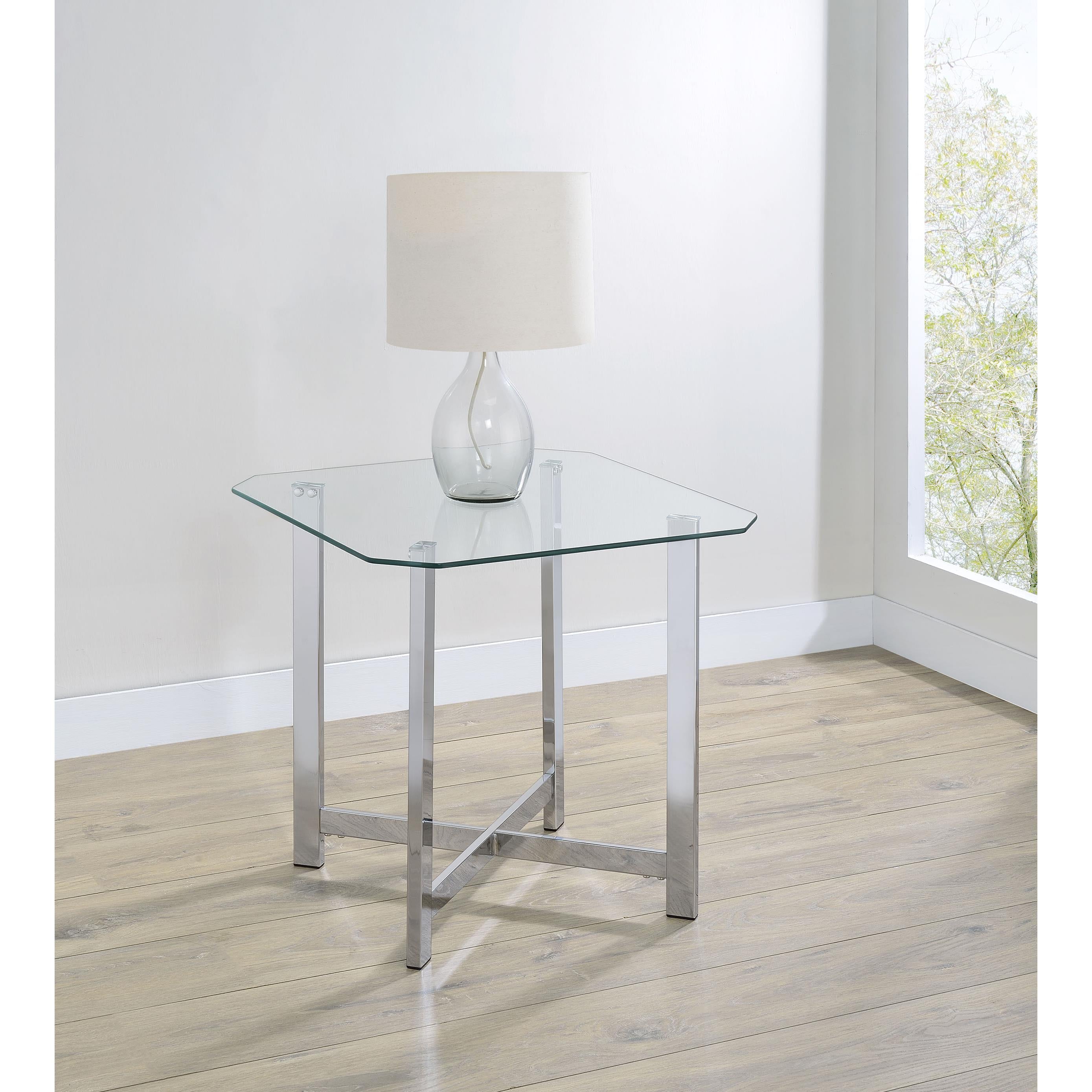  Coaster Furniture Cronin 706567 Square Tempered Glass Top End Table - Chrome IMAGE 4