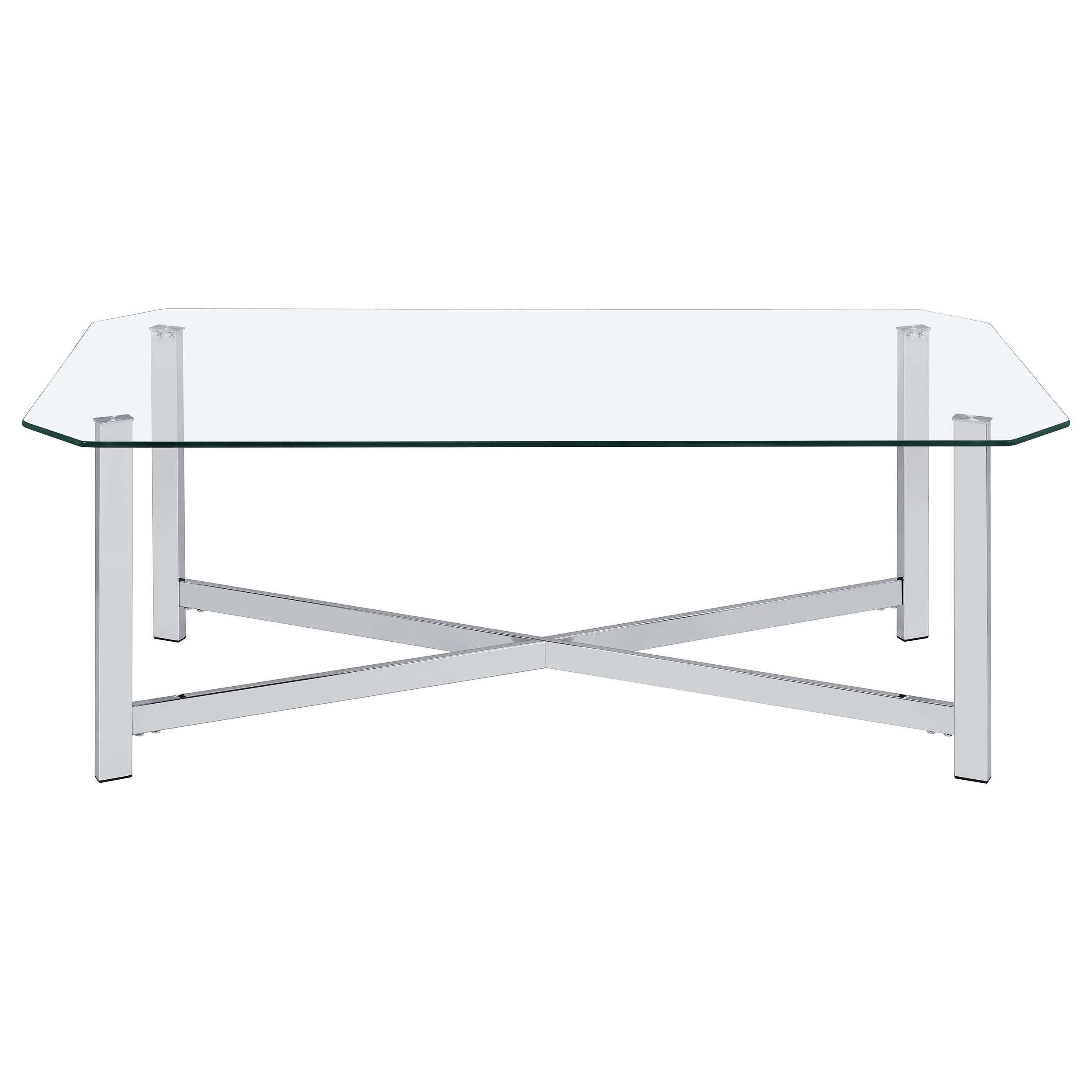  Coaster Furniture Cronin 706568 Rectangular Tempered Glass Top Coffee Table - Chrome IMAGE 1