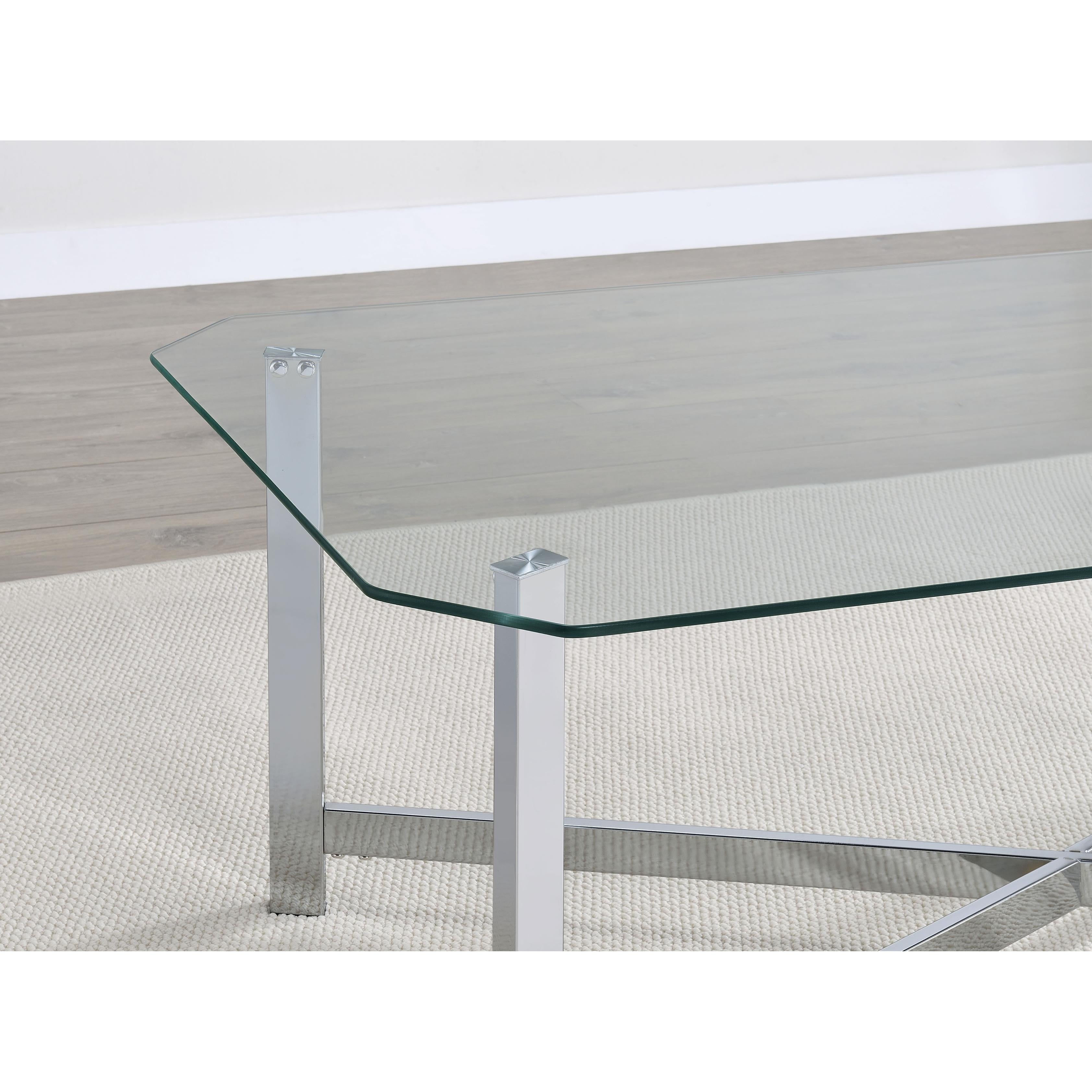  Coaster Furniture Cronin 706568 Rectangular Tempered Glass Top Coffee Table - Chrome IMAGE 3