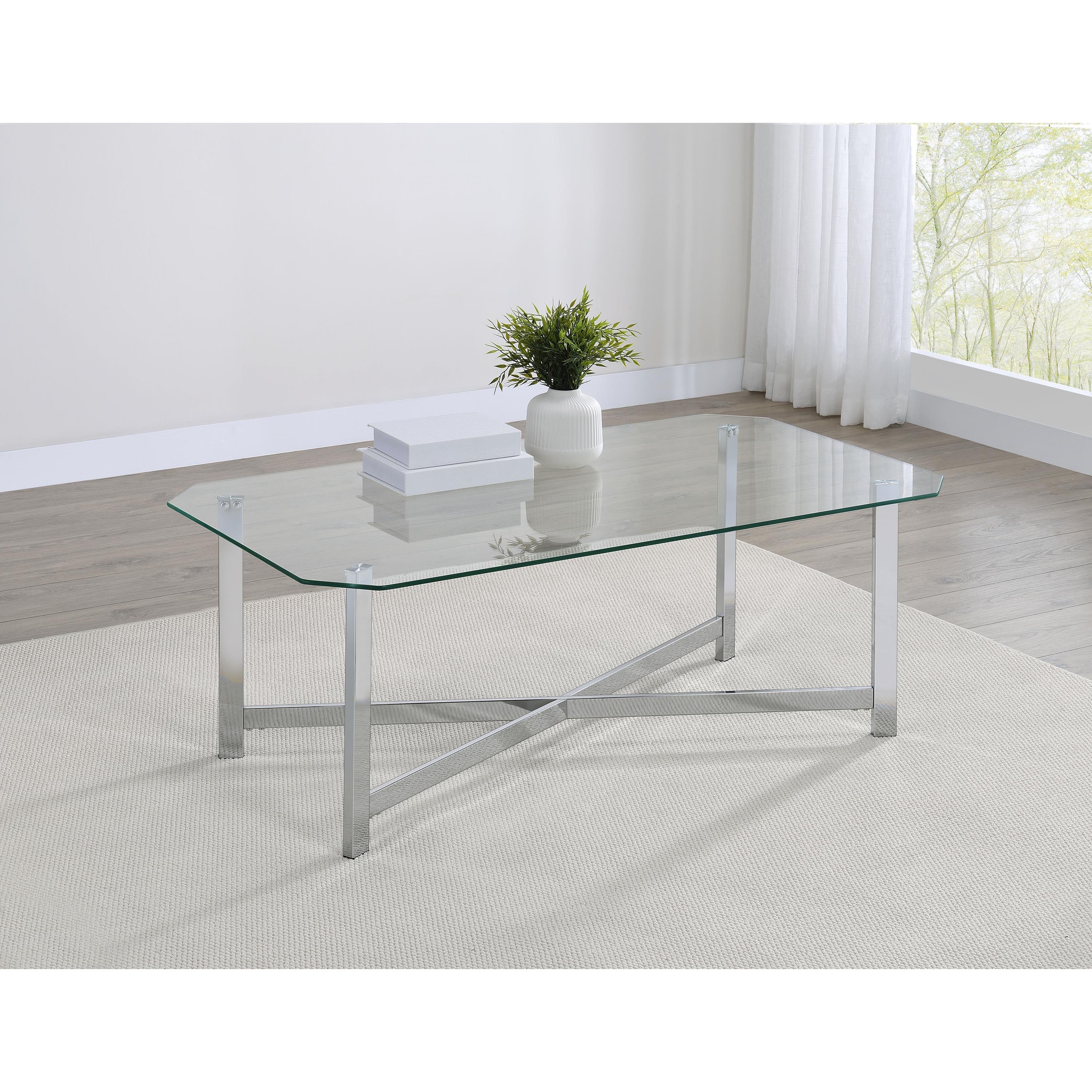  Coaster Furniture Cronin 706568 Rectangular Tempered Glass Top Coffee Table - Chrome IMAGE 5