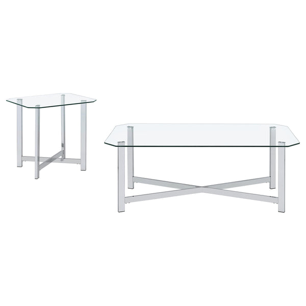 Coaster Furniture Cronin 706568-S2 2-piece Tempered Glass Top Coffee Table Set - Chrome
