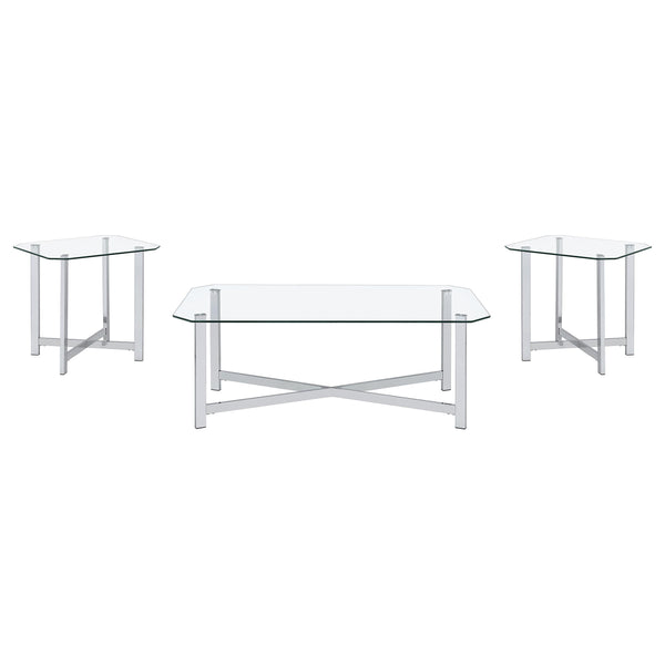 Coaster Furniture Cronin 706568-S3 3-piece Tempered Glass Top Coffee Table Set - Chrome