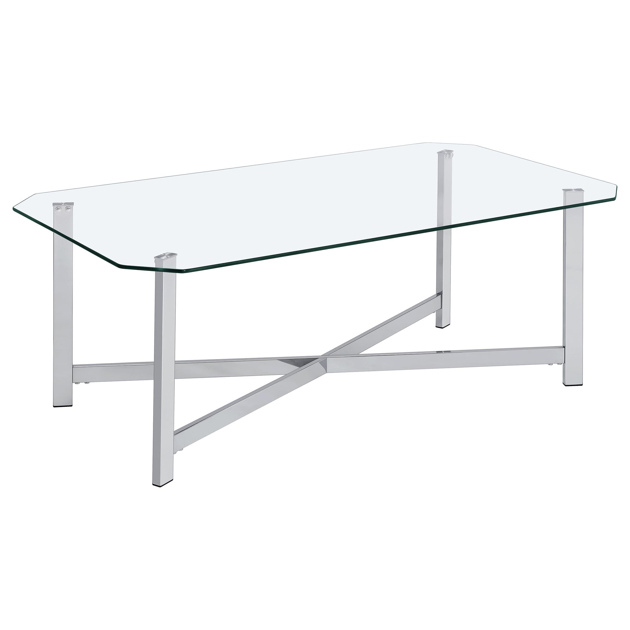  Coaster Furniture Cronin 706568-S3 3-piece Tempered Glass Top Coffee Table Set - Chrome IMAGE 3