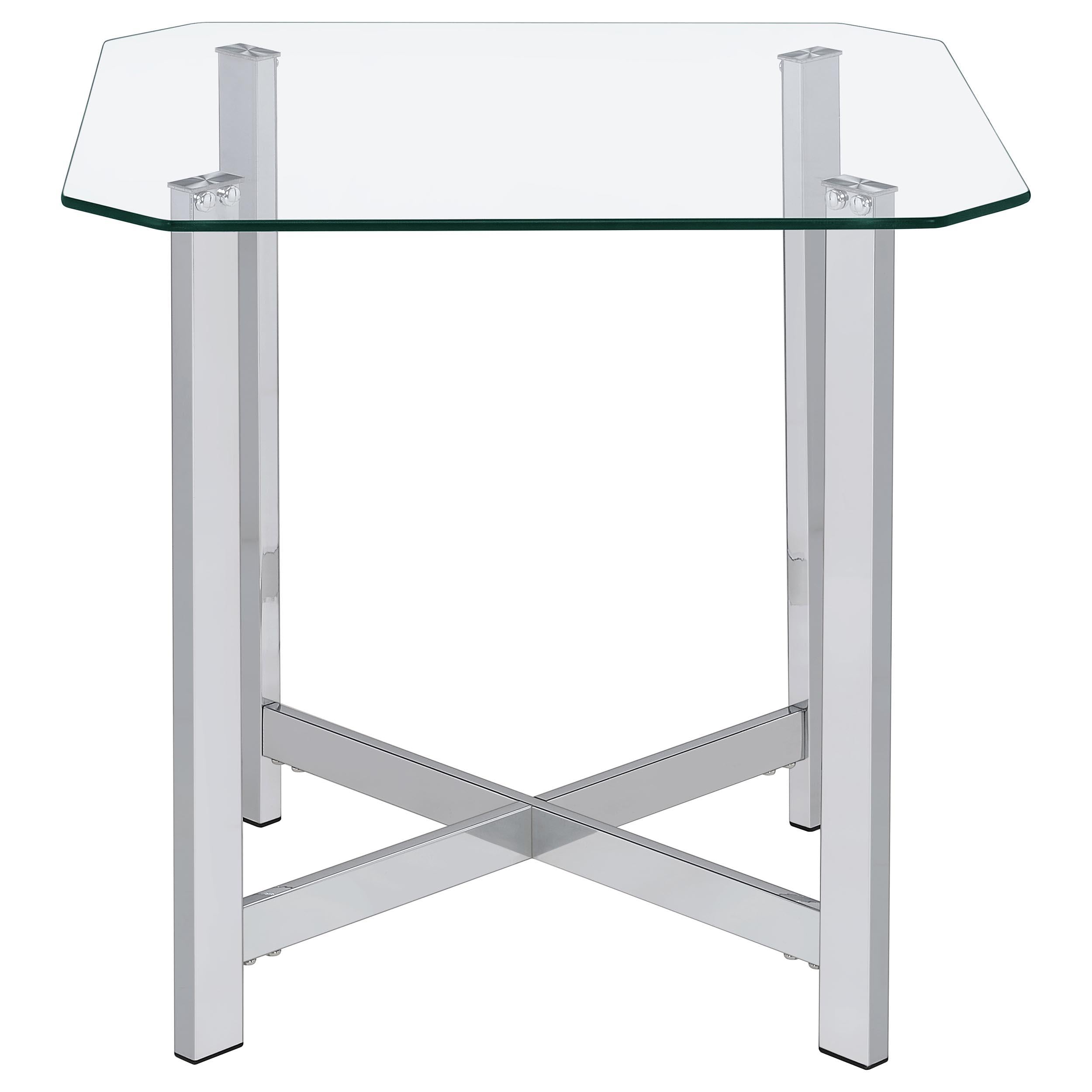  Coaster Furniture Cronin 706568-S3 3-piece Tempered Glass Top Coffee Table Set - Chrome IMAGE 6