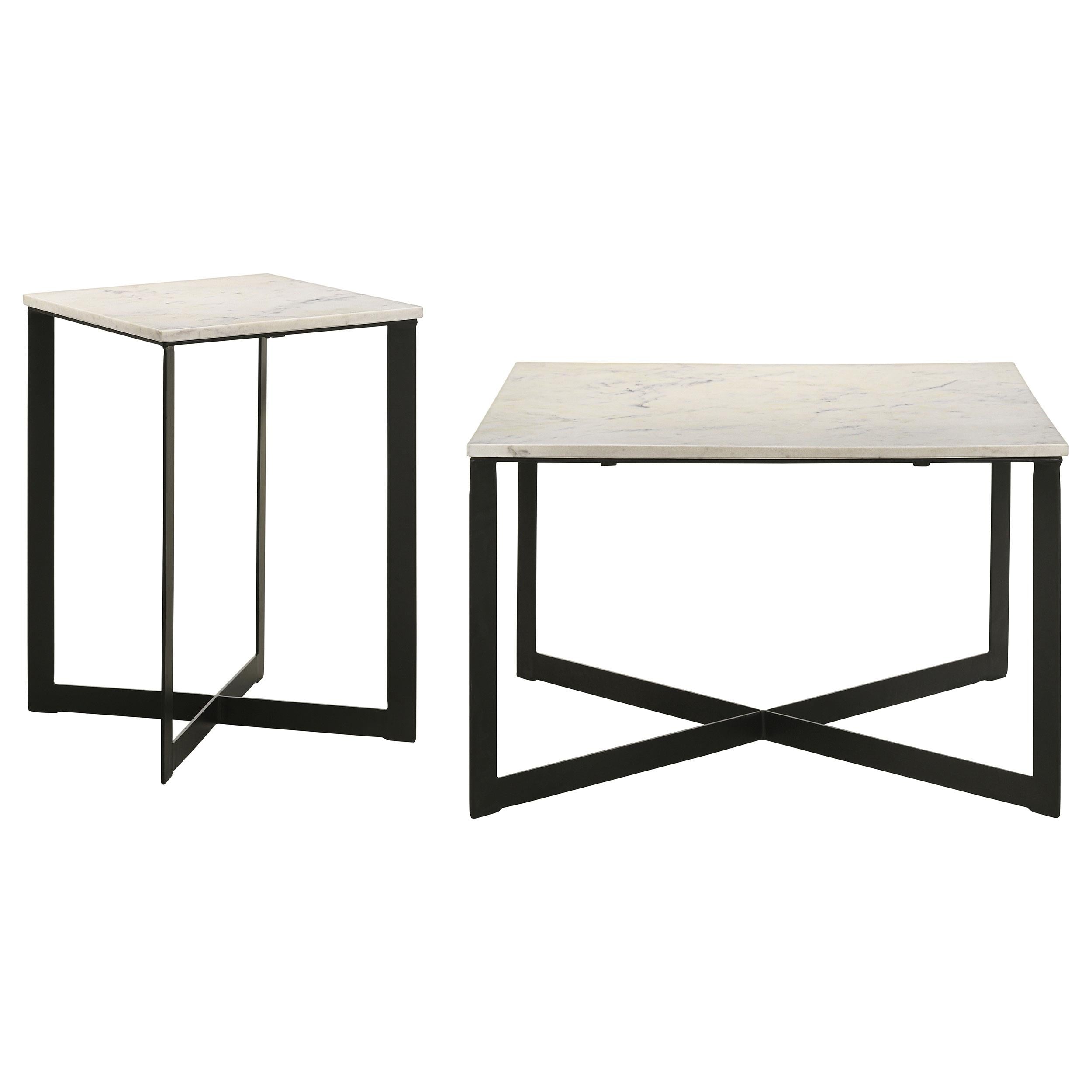  Coaster Furniture Tobin 707698-S2 2-piece Marble Top Coffee and End Table Set - White IMAGE 1