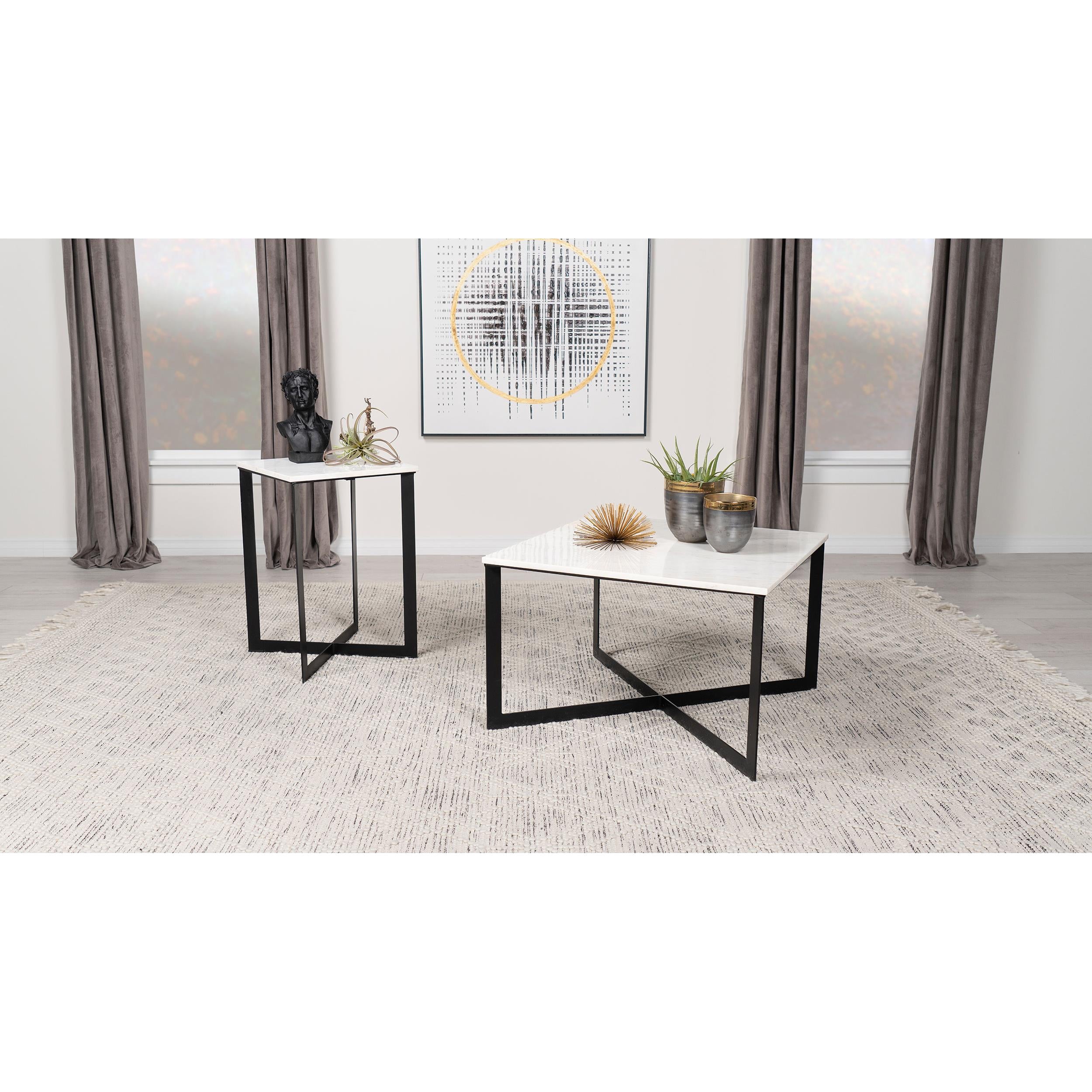  Coaster Furniture Tobin 707698-S2 2-piece Marble Top Coffee and End Table Set - White IMAGE 2