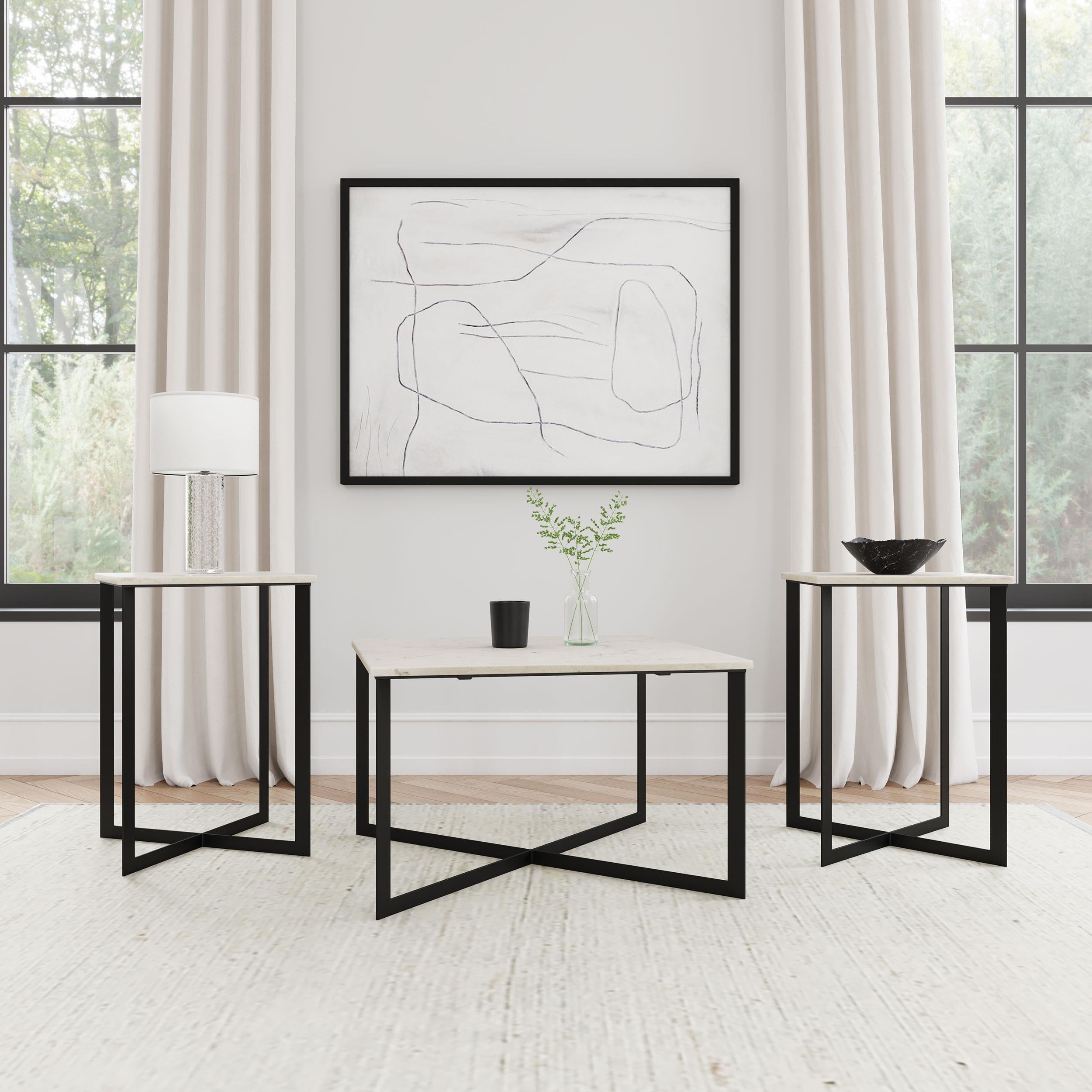  Coaster Furniture Tobin 707698-S3 3-piece Marble Top Coffee and End Table Set - White IMAGE 3