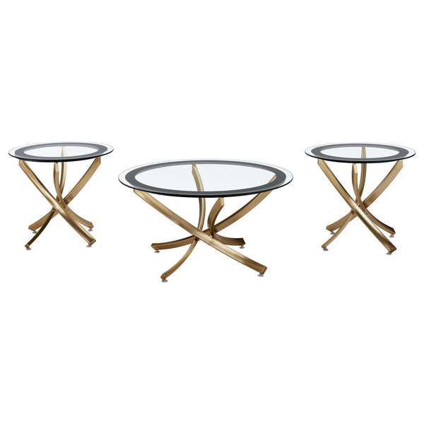 Coaster Furniture Brooke 707888-S3 3-piece Round Coffee and End Table Set - Rose Brass