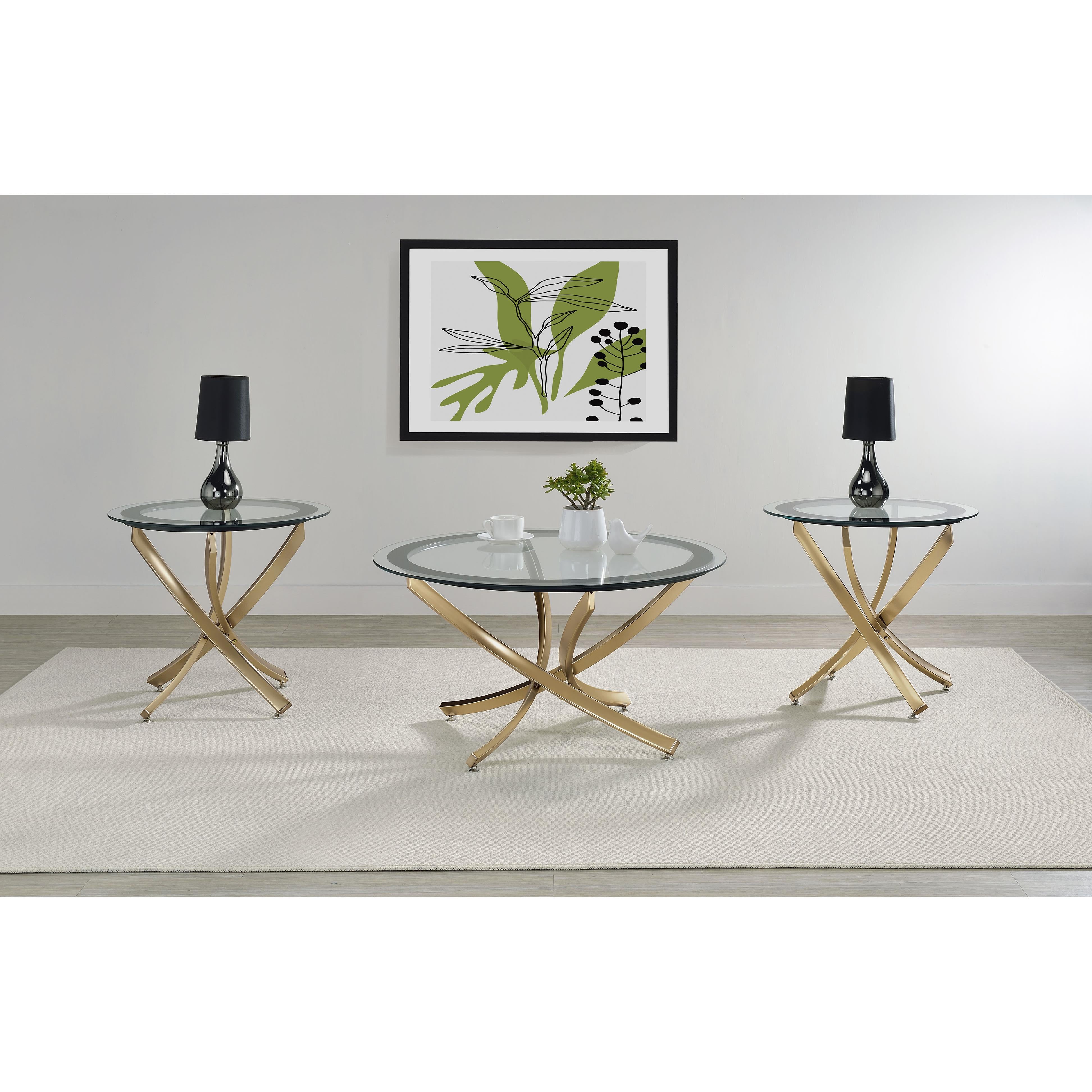  Coaster Furniture Brooke 707888-S3 3-piece Round Coffee and End Table Set - Rose Brass IMAGE 2