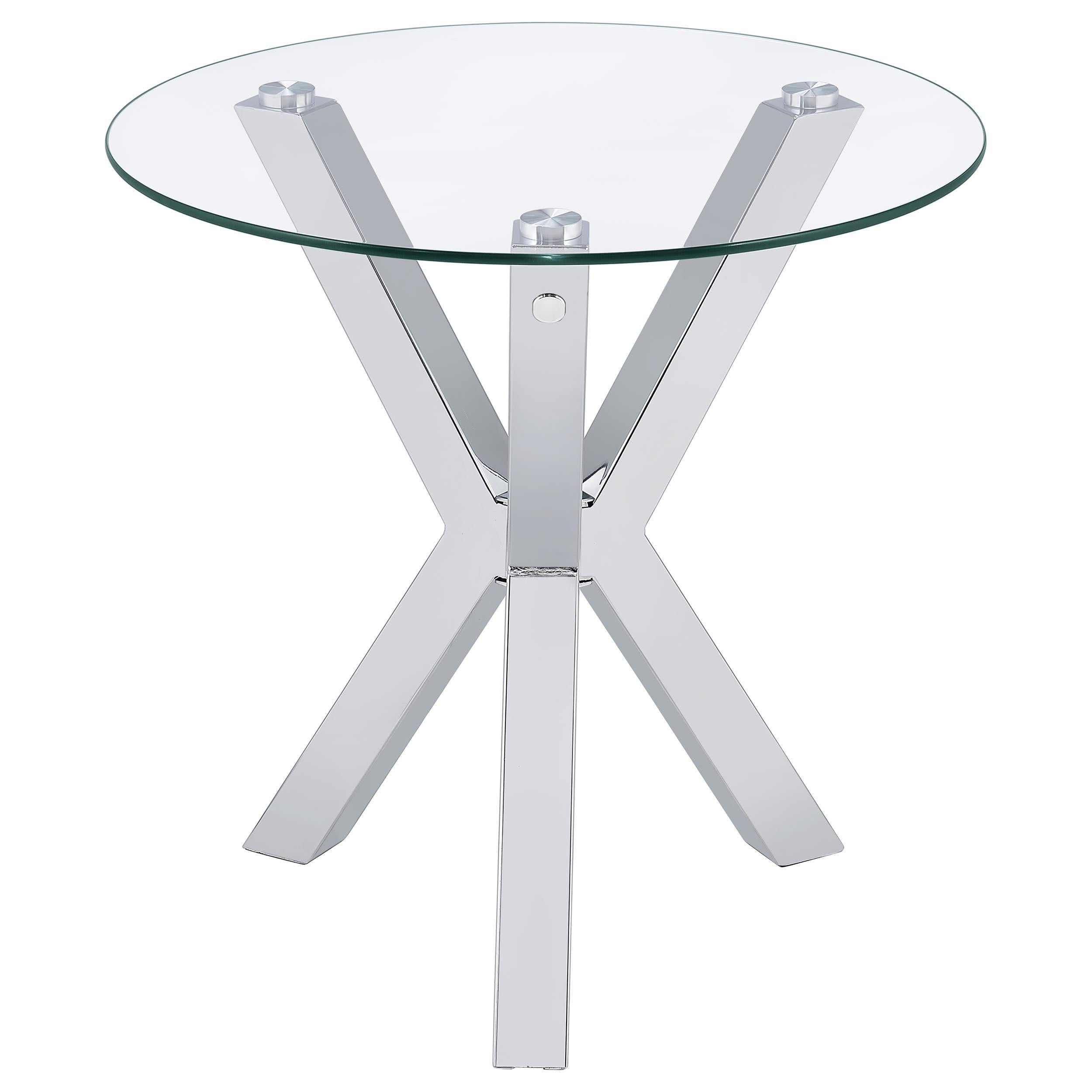  Coaster Furniture Kenzie 708127 Round Tempered Glass Top Side Table - Chrome IMAGE 4