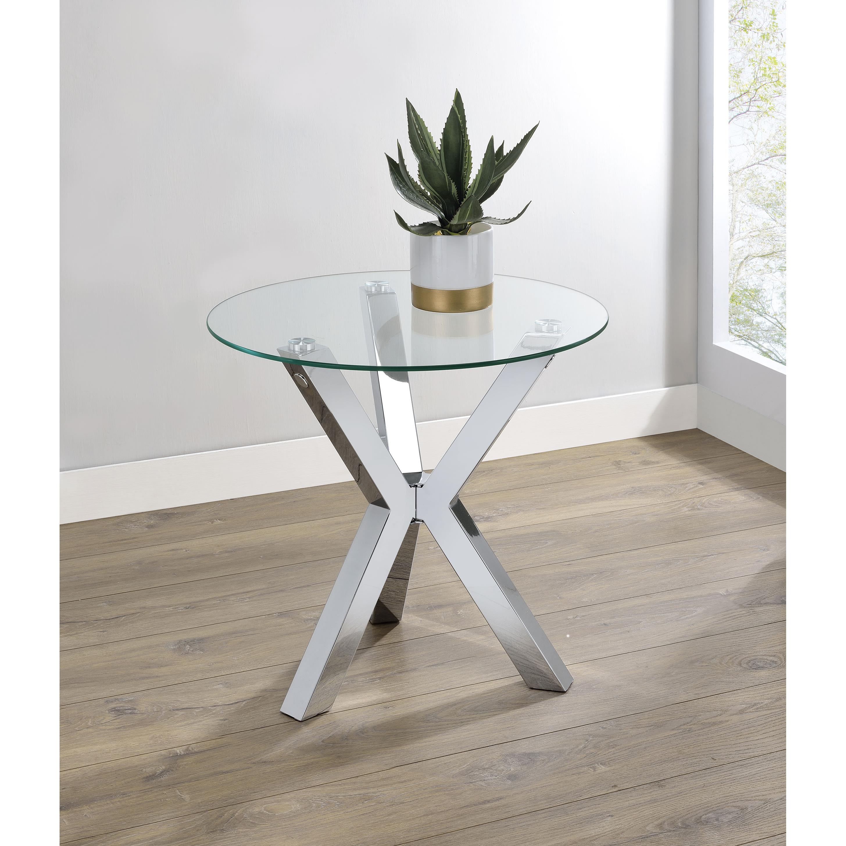  Coaster Furniture Kenzie 708127 Round Tempered Glass Top Side Table - Chrome IMAGE 5