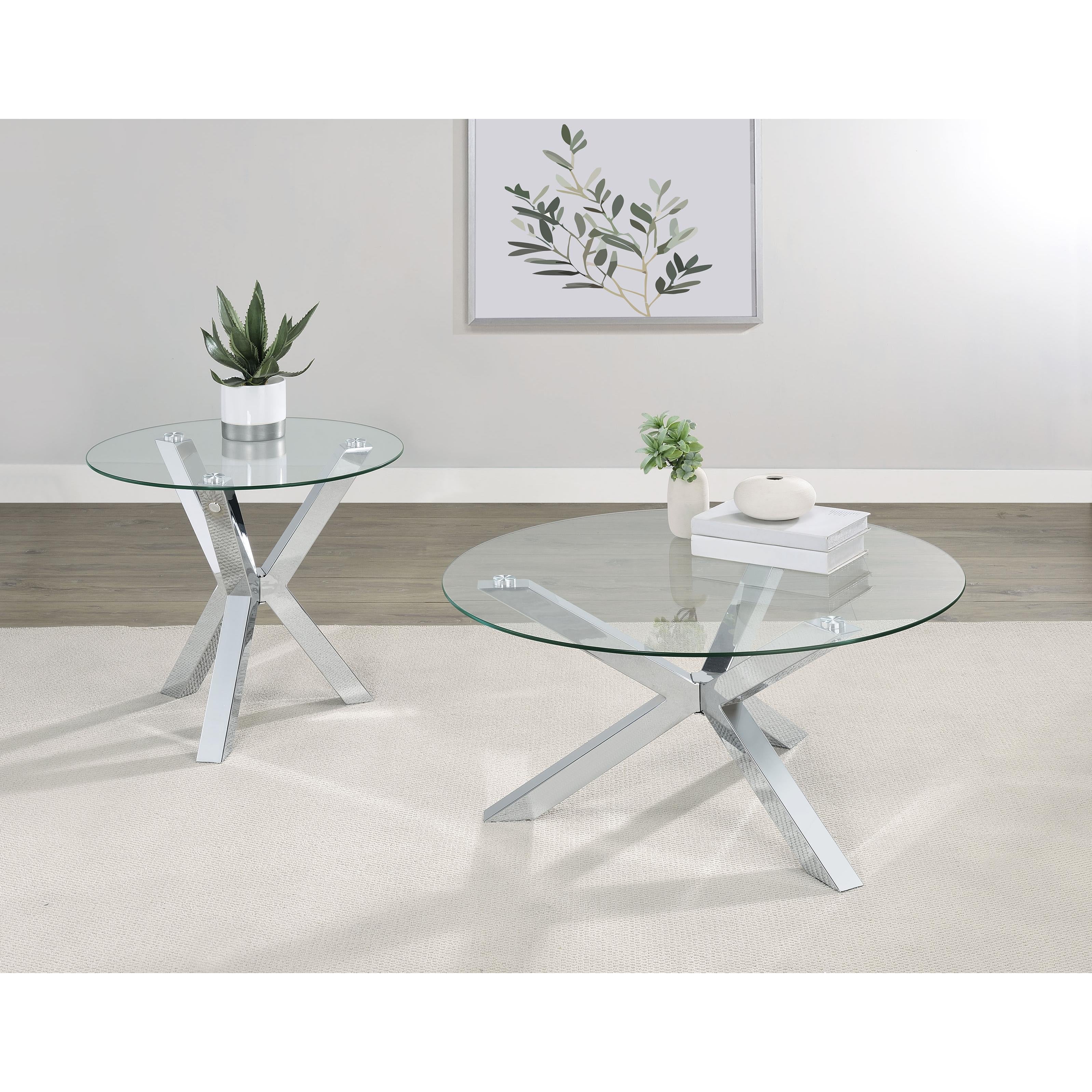  Coaster Furniture Kenzie 708127 Round Tempered Glass Top Side Table - Chrome IMAGE 7