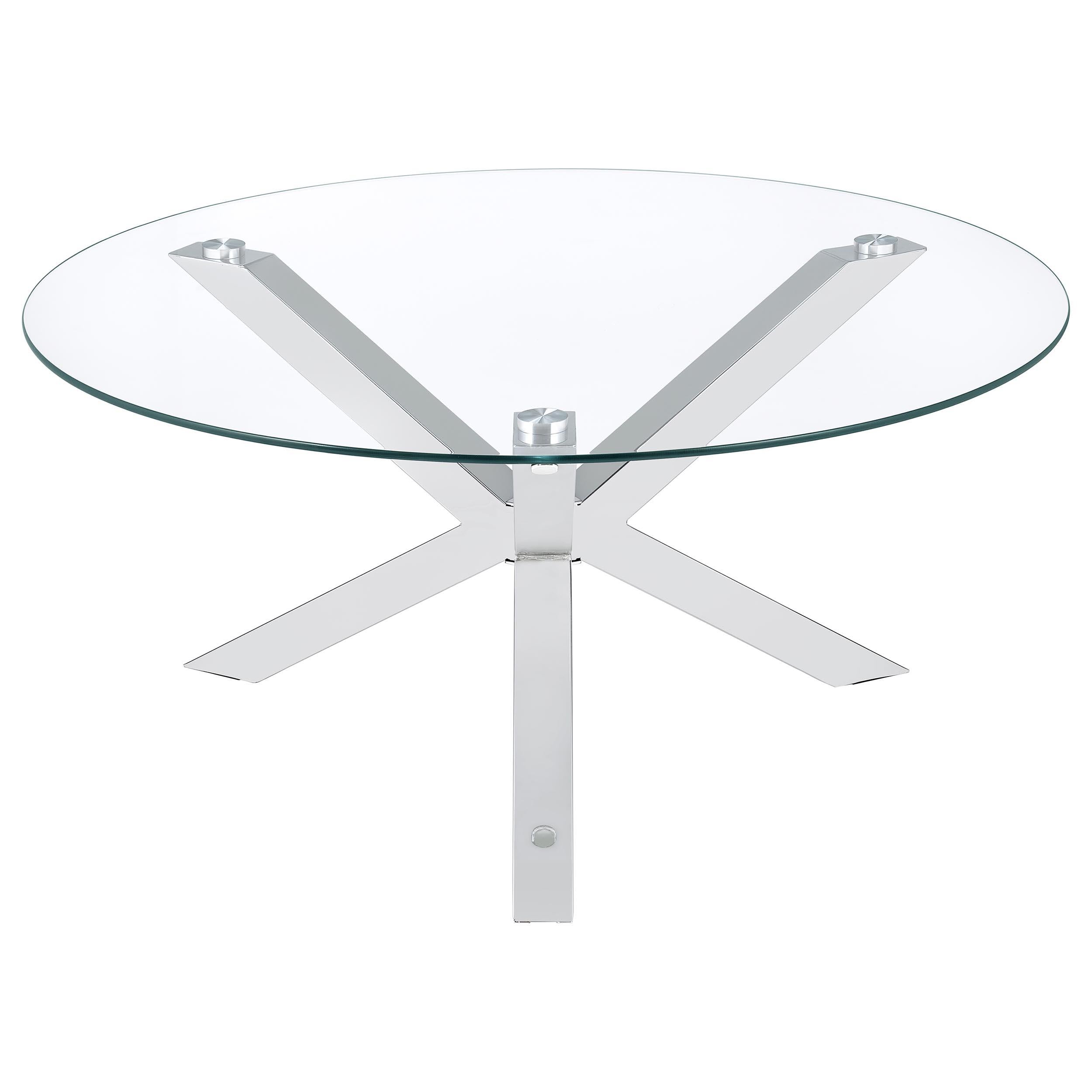  Coaster Furniture Kenzie 708128 Round Tempered Glass Top Coffee Table - Chrome IMAGE 4
