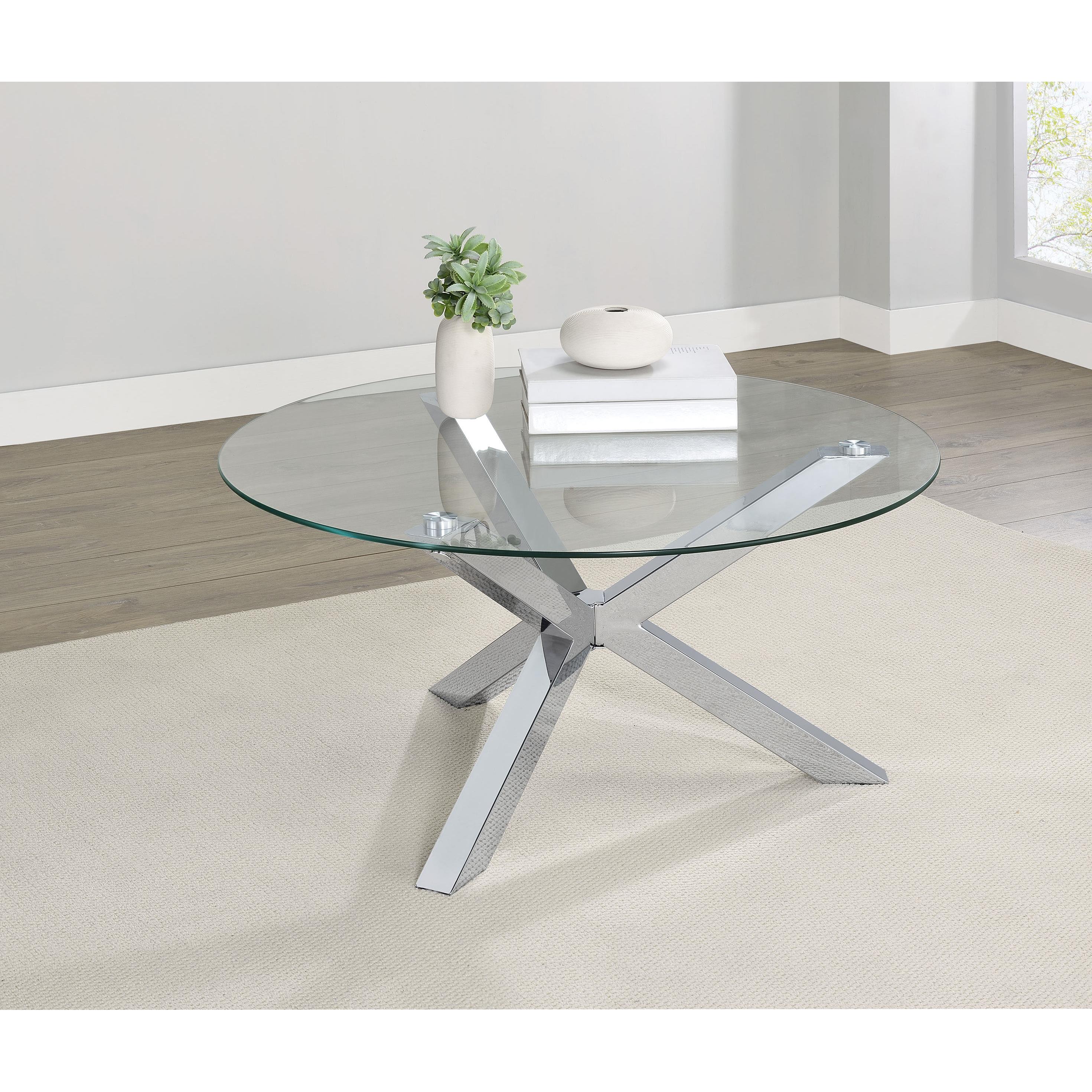  Coaster Furniture Kenzie 708128 Round Tempered Glass Top Coffee Table - Chrome IMAGE 6