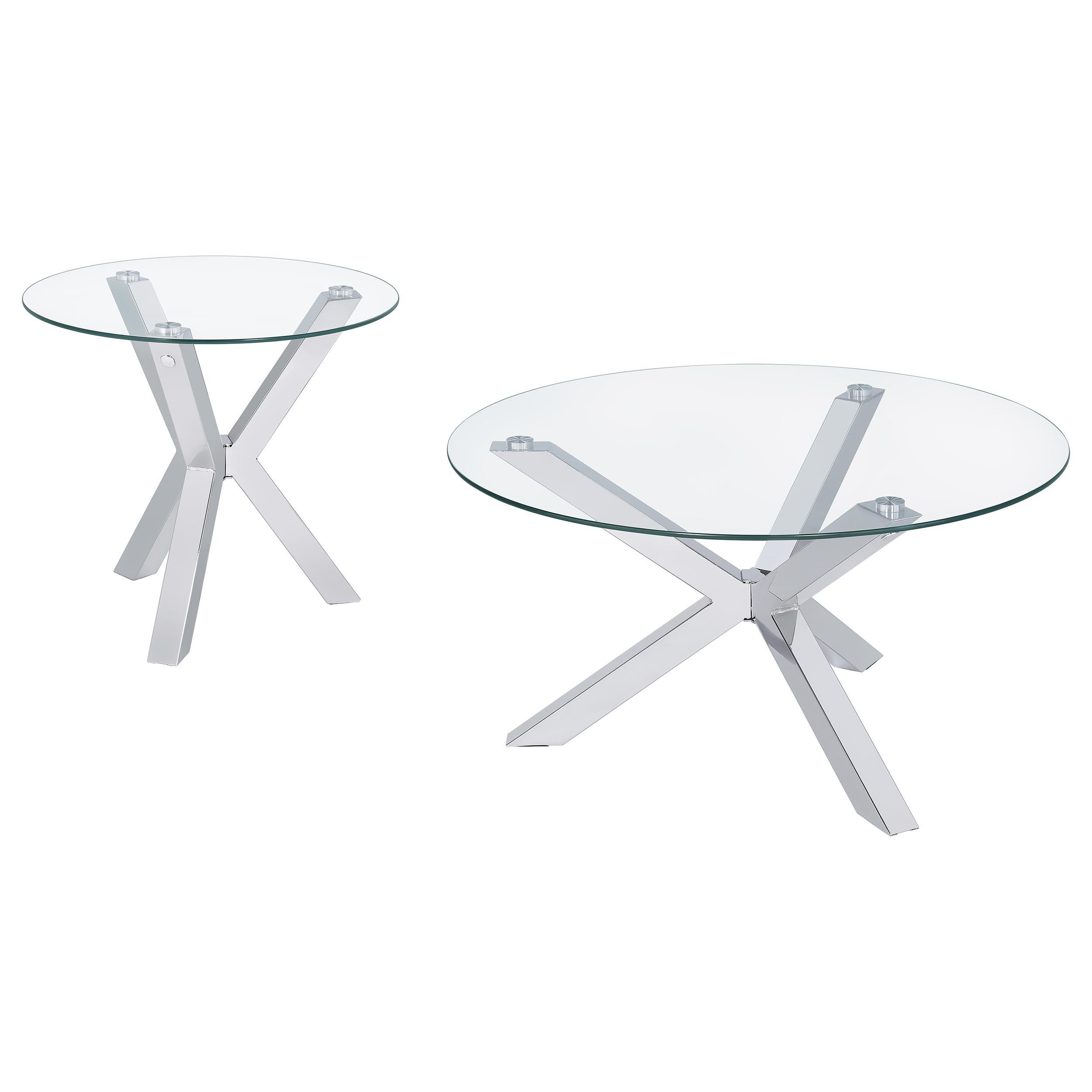  Coaster Furniture Kenzie 708128-S2 2-piece Round Coffee and End Table Set - Chrome IMAGE 1
