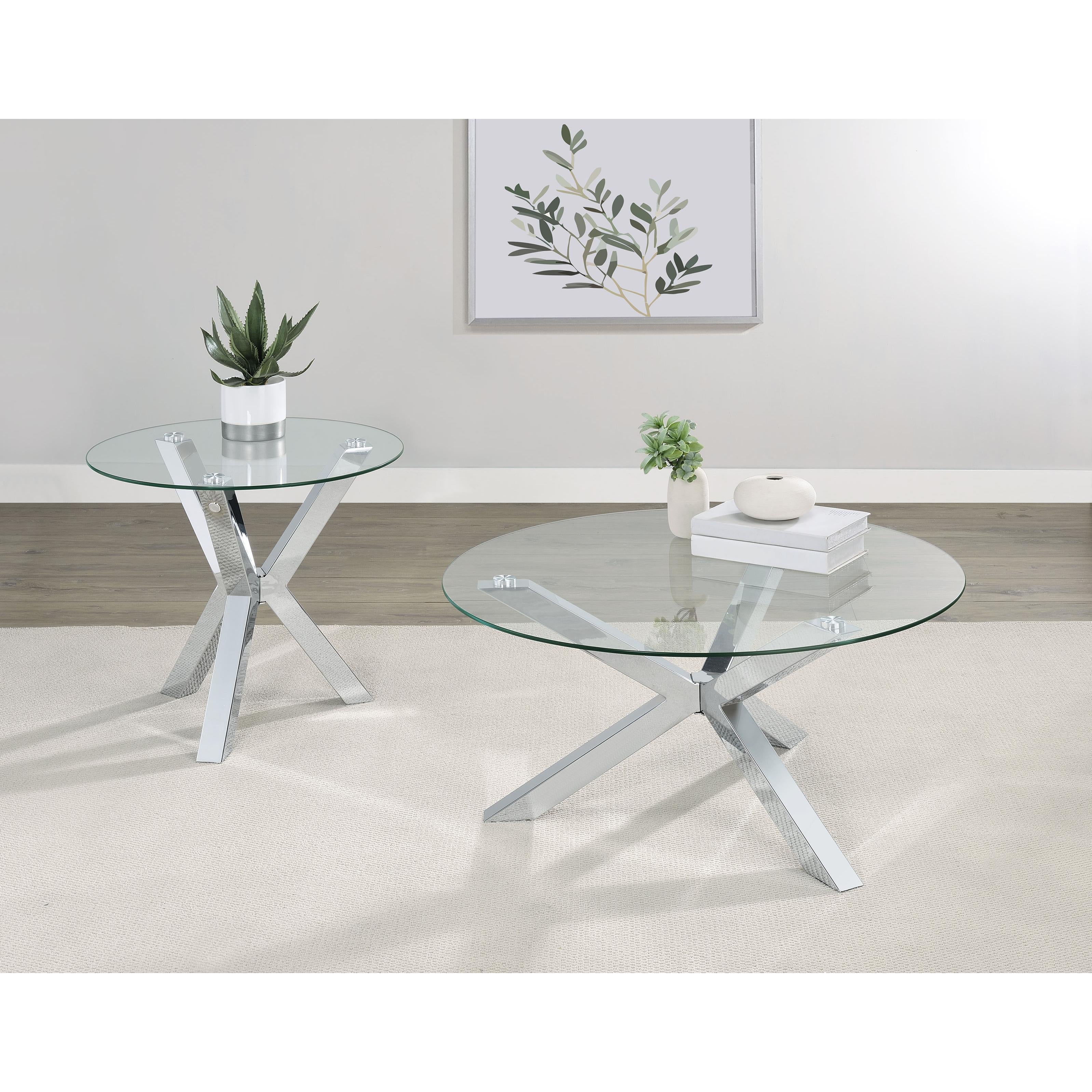  Coaster Furniture Kenzie 708128-S2 2-piece Round Coffee and End Table Set - Chrome IMAGE 2