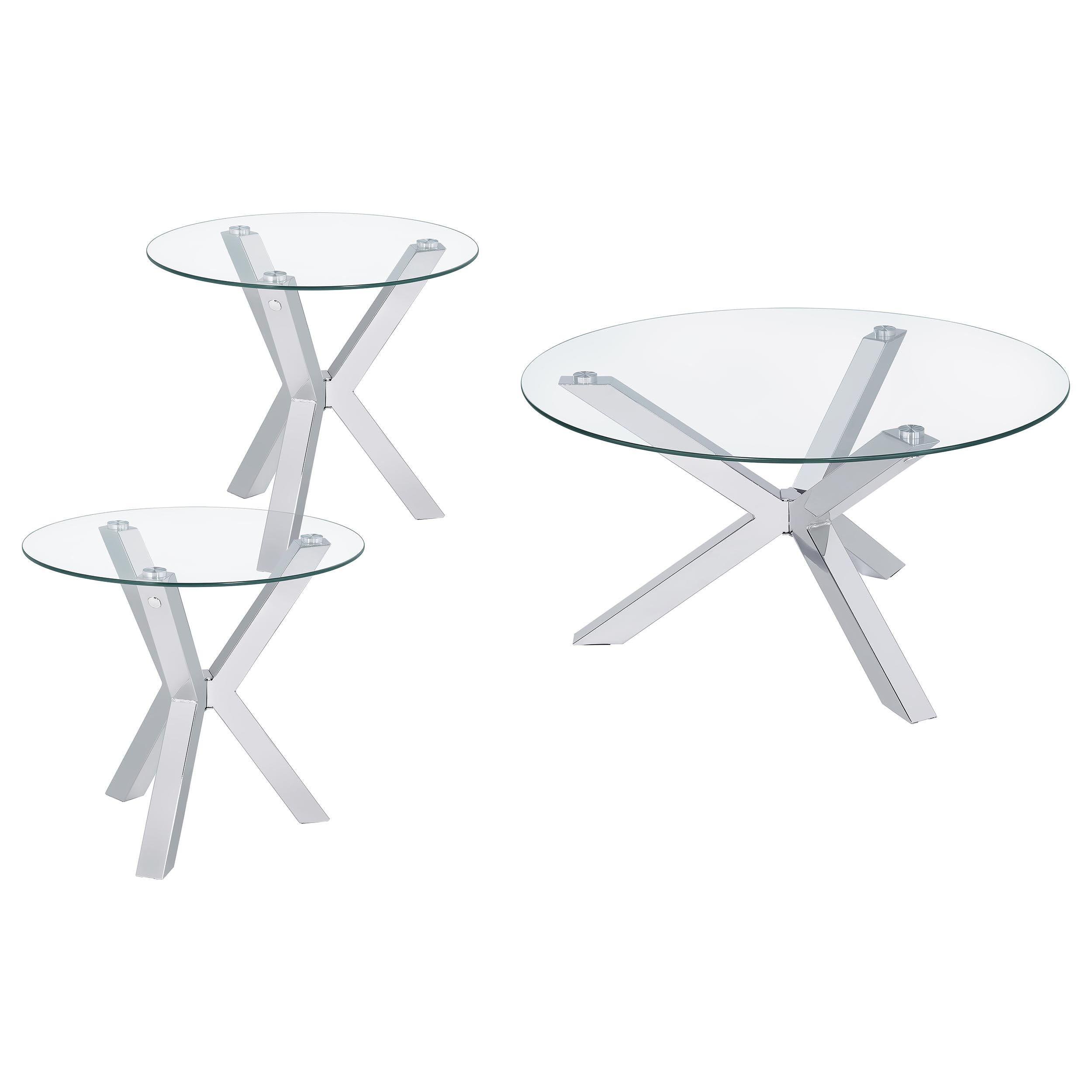  Coaster Furniture Kenzie 708128-S3 3-piece Round Coffee and End Table Set - Chrome IMAGE 1